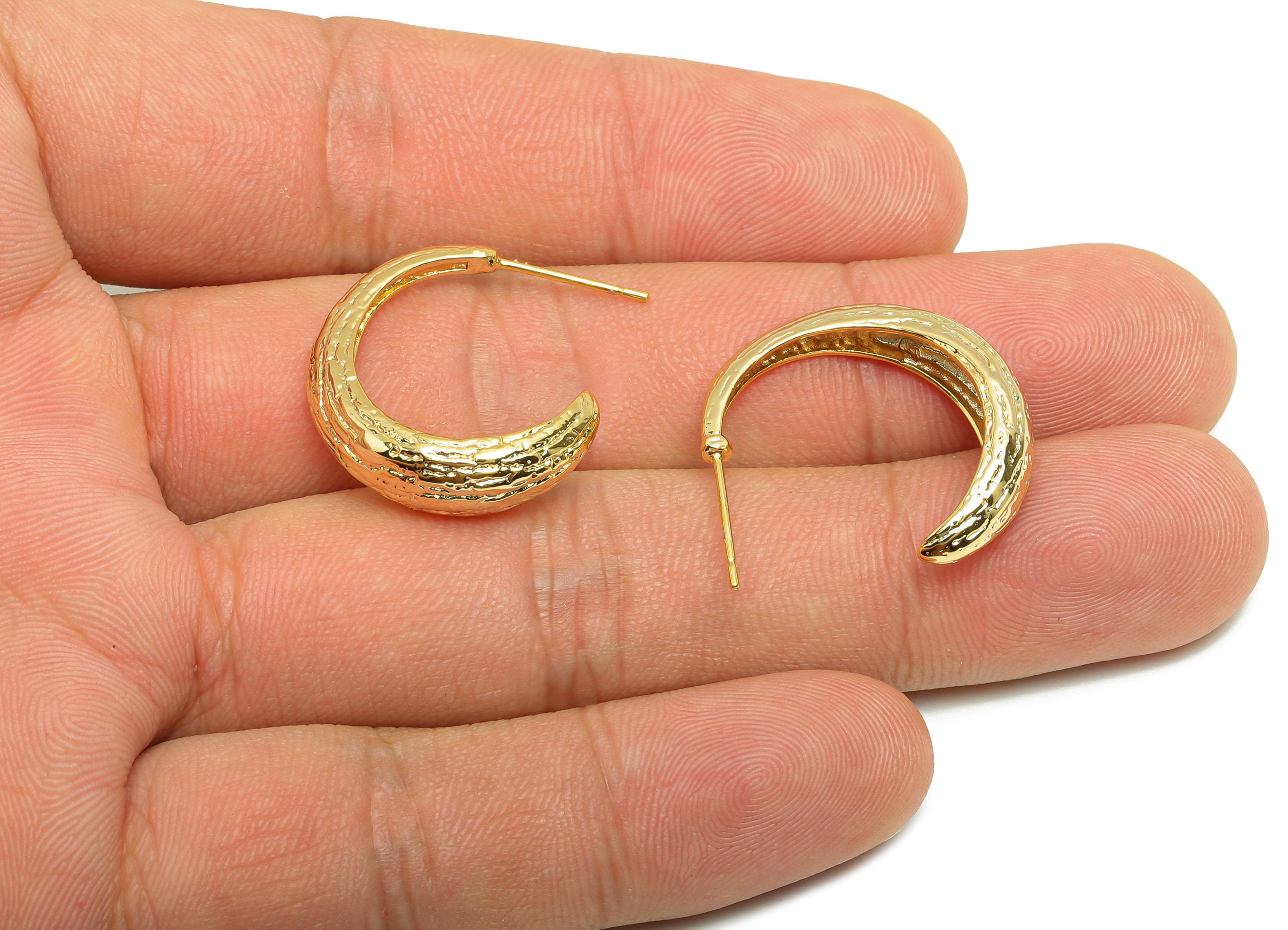 Brass C Moon Earring - Gold Hammered Earring Stud for Girls - Textured C Hoop Earring Post - 18K Real Gold Plating - 25x22x6.3mm - RGP8824 - DOMEDBAZAAR