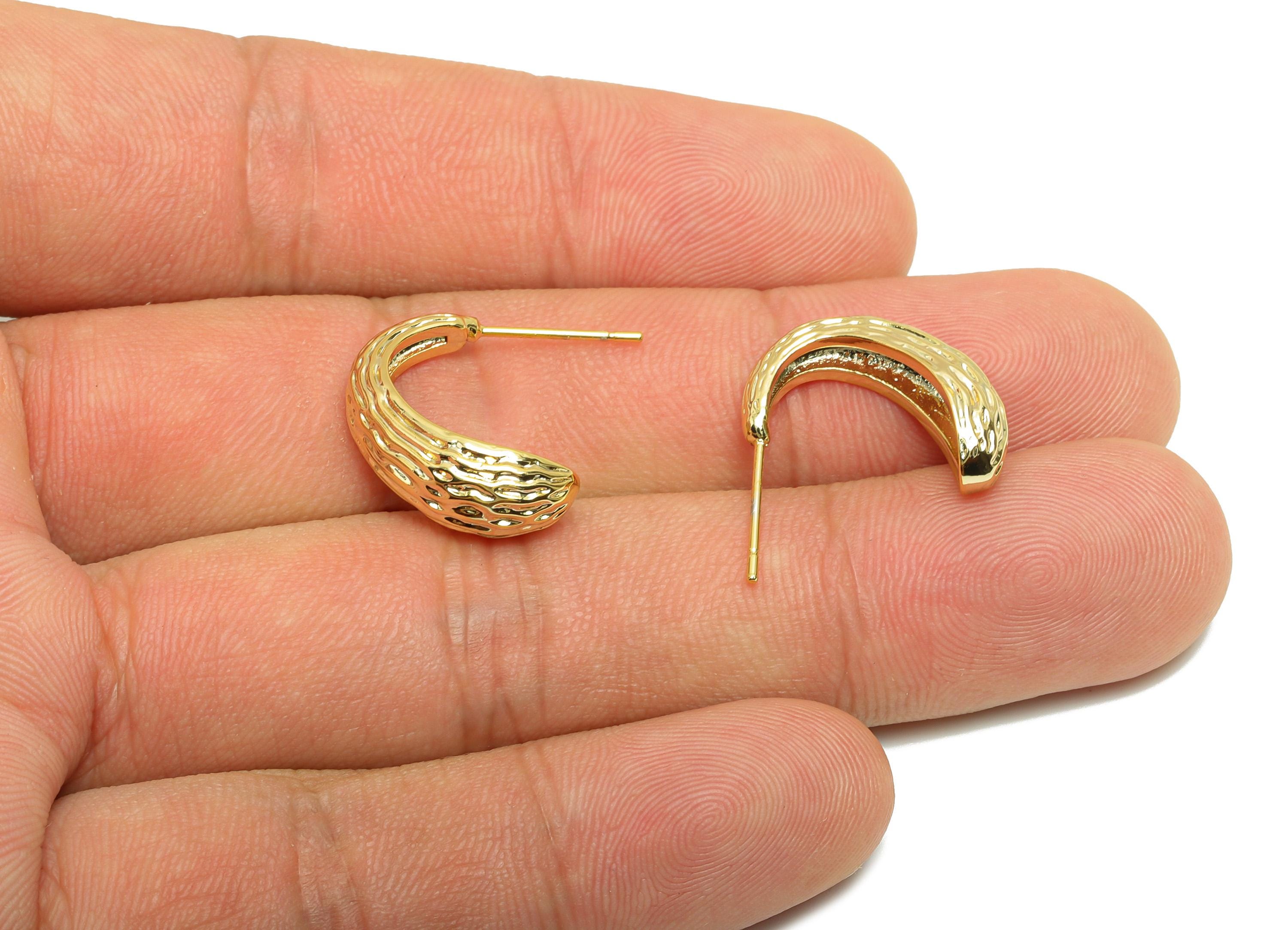 Brass C Moon Earring - Gold Hammered Earring Stud for Girls - Textured C Hoop Earring Post - 18K Real Gold Plating - 20x19x7.2mm - RGP8825 - DOMEDBAZAAR