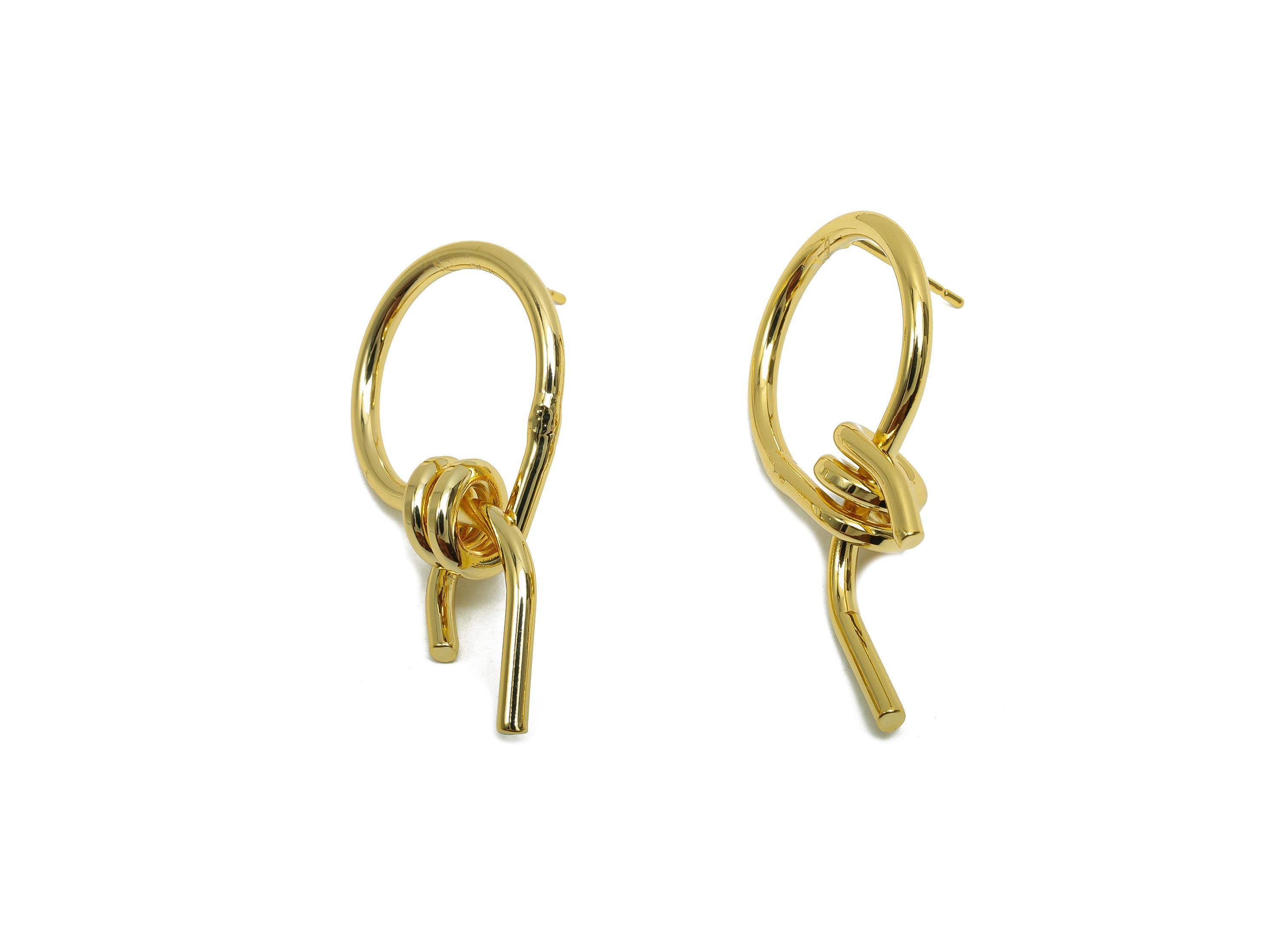 Brass knot Earring Post - Brass Bent Wire Earring Stud - Valentine's Day - 18K Real Gold Plating Brass - Gift For Her - 57x20x1.9mm- RGP7575 - DOMEDBAZAAR