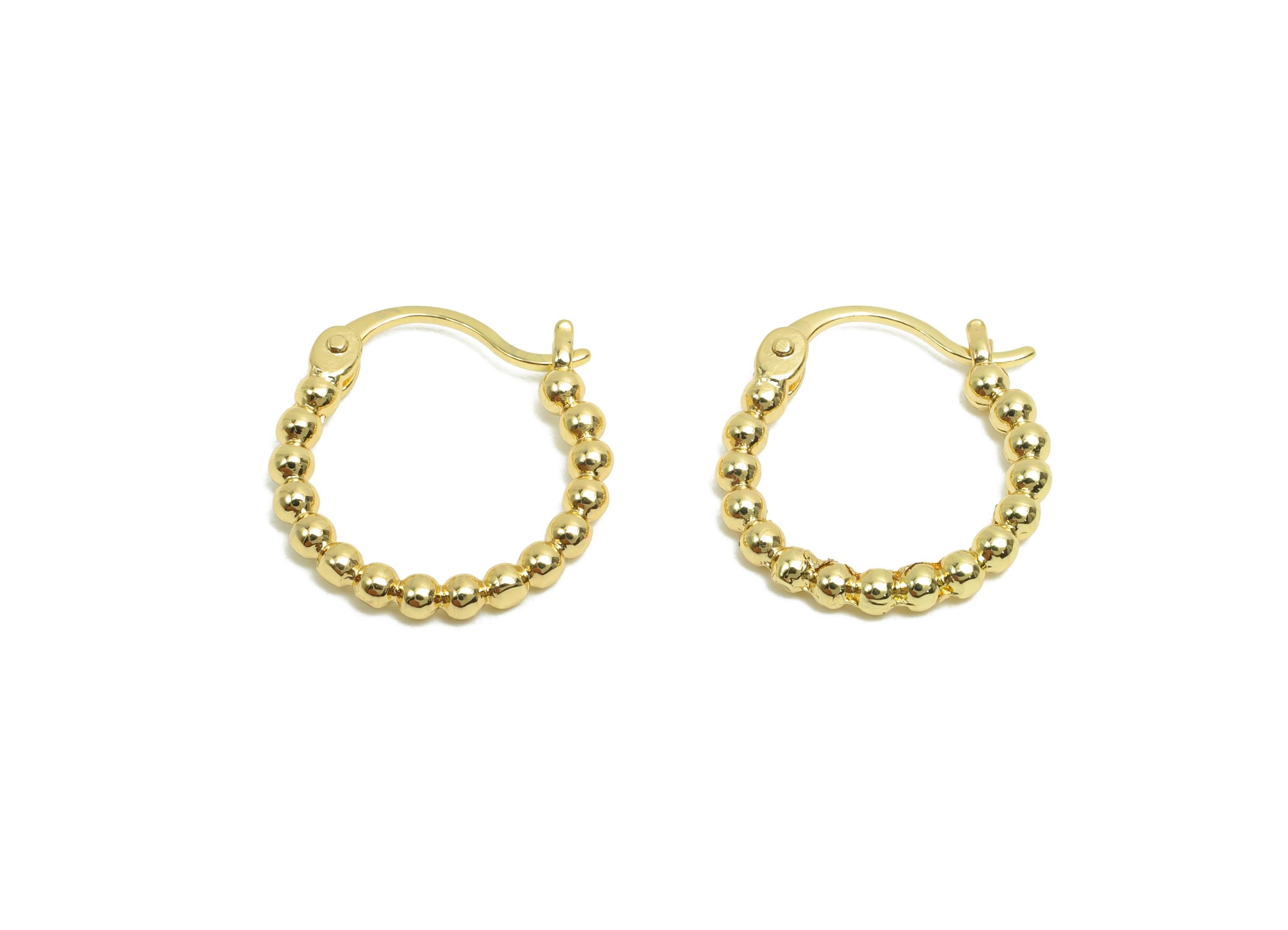 Brass Hoop Earring - Brass Beaded Hinged Back Earring - Gold Jewelry Hoop Earring - 18K Real Gold Plating - 19.47x17.4x2.45mm - RGP7760 - DOMEDBAZAAR