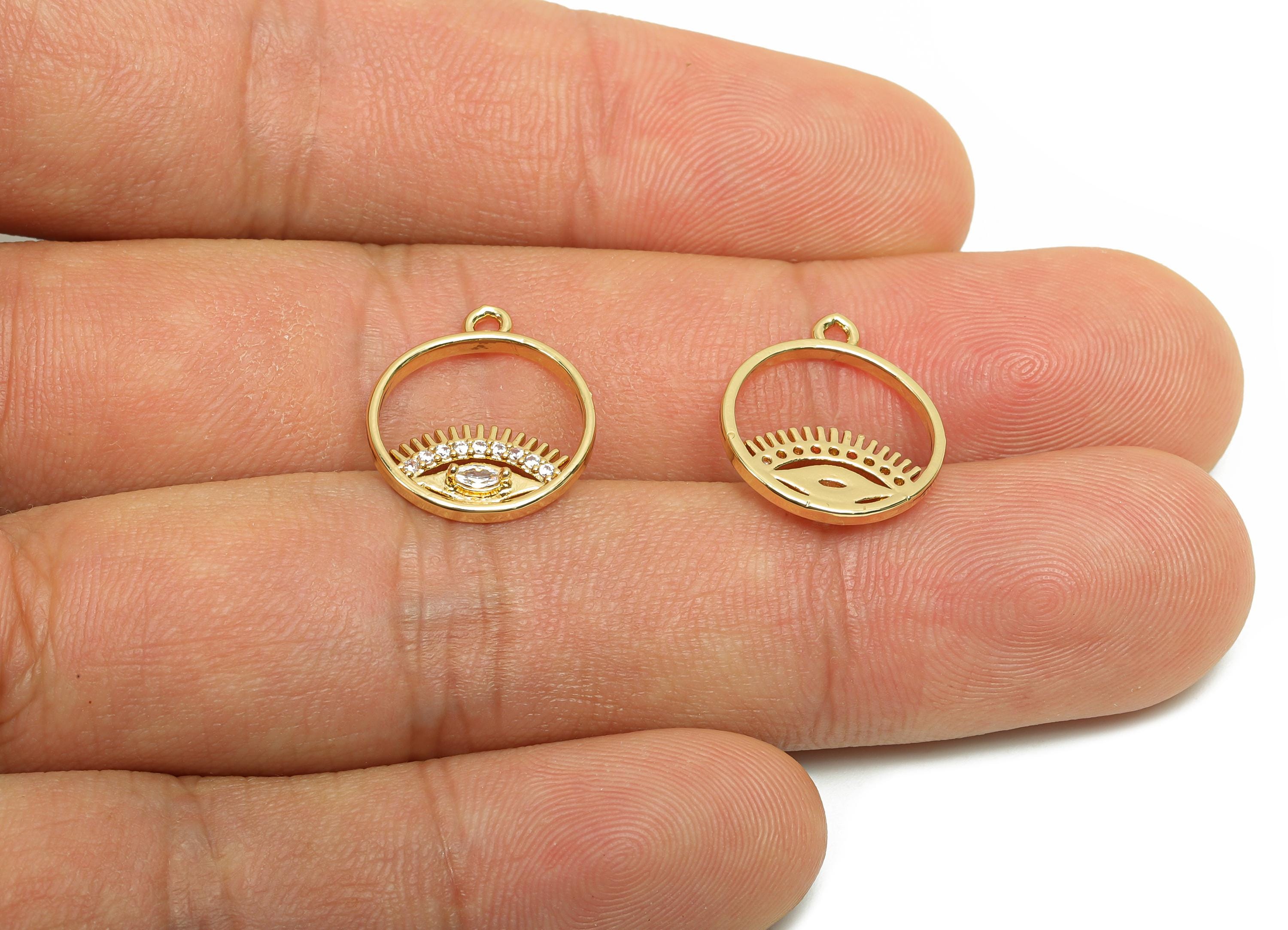 Brass CZ Eye Earring Charm - Brass Marquise Earring Charm - Brass Cubic Zircon Charm - 18K Real Gold Plating - 16.34x14x2.69mm - RGP7086 - DOMEDBAZAAR