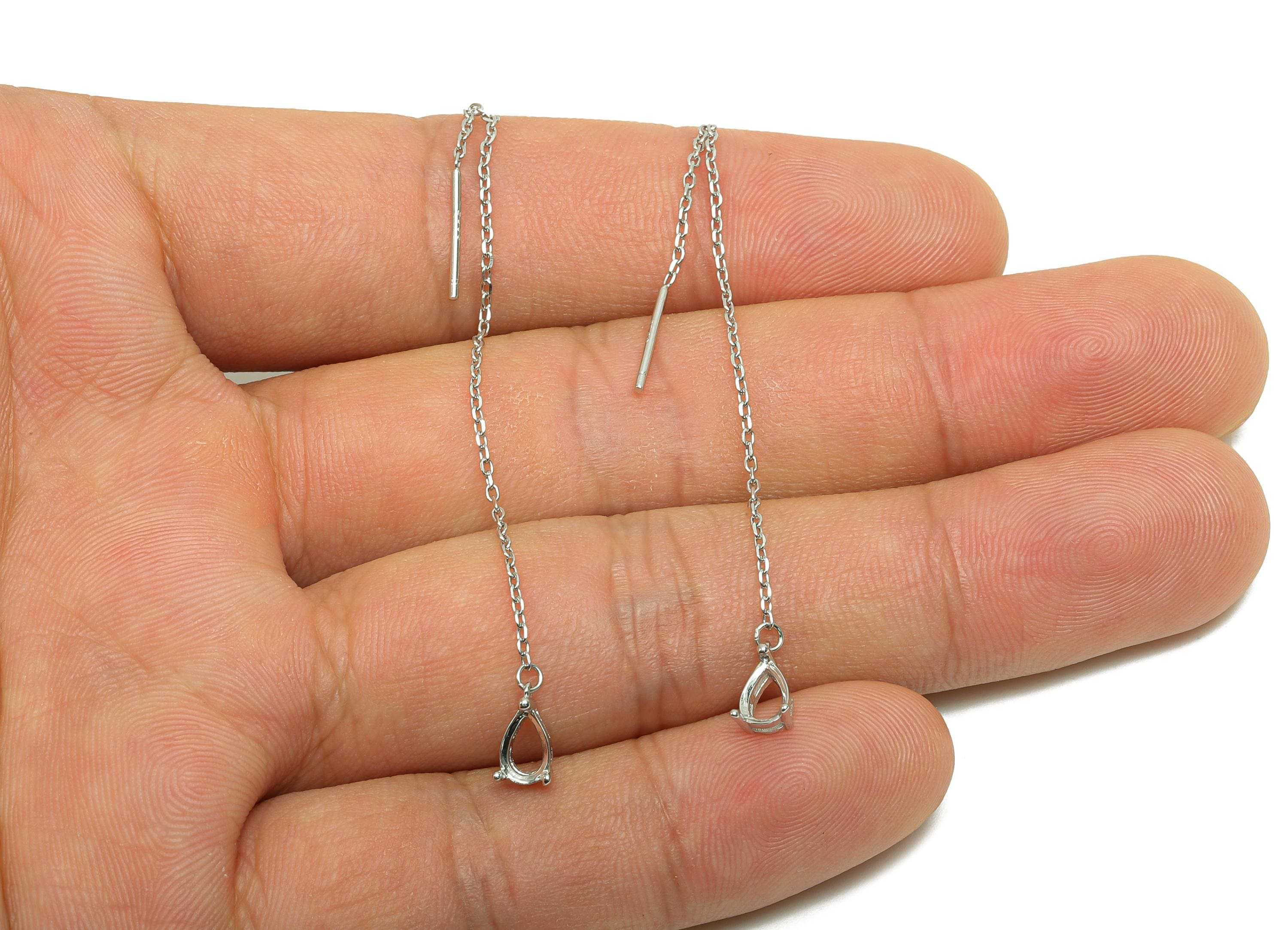 Silver Tassel Earring Post - Teardrop Silver Crystal Earring Post - Natural Stone Dangle Gemstone Earring Post - 86x3mm - RGP7345A - DOMEDBAZAAR