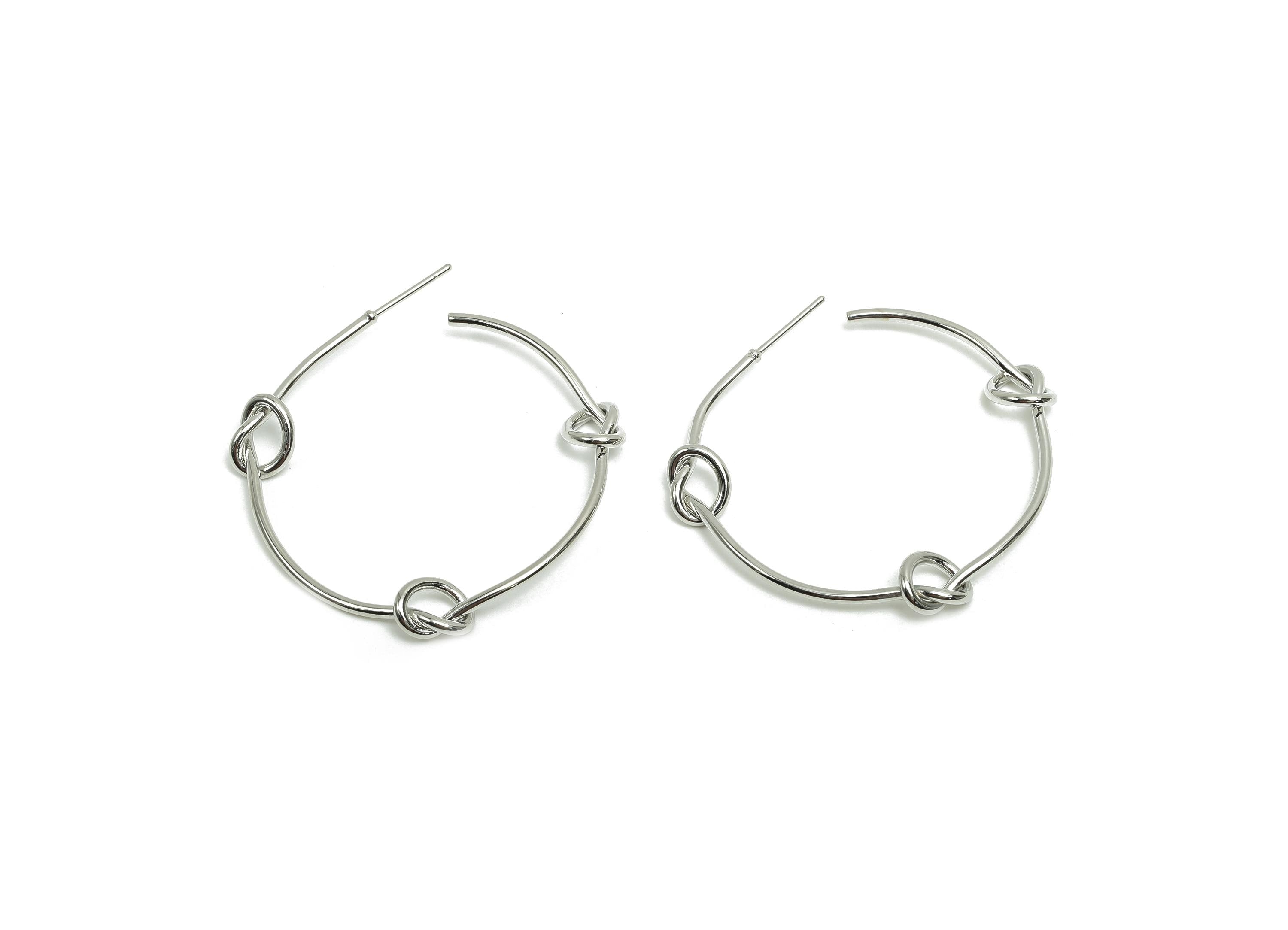 Bead Hoop Earring - Brass Hinged Back Earring - Brass Round Hinged Back Hoop Earring - 18K Real White Gold Plating - 44x41x1.2mm - RGP8091 - DOMEDBAZAAR
