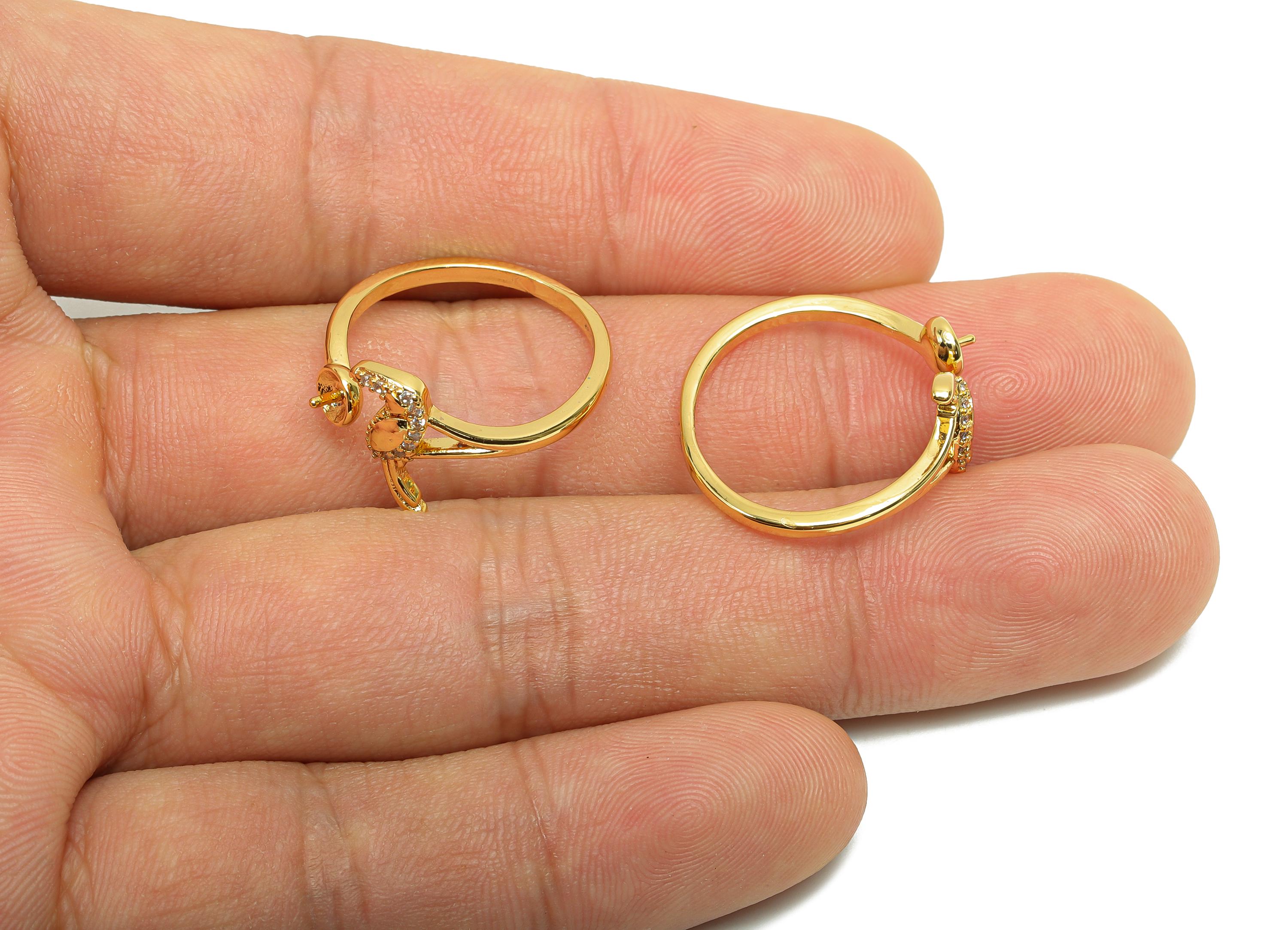 Brass CZ Adjustable Ring - Brass Woodpecker Ring - Brass Rings For Pearl - Cubic Zircon Ring - 18K Real Gold Plating - 21x12x1mm - RGP7025 - DOMEDBAZAAR