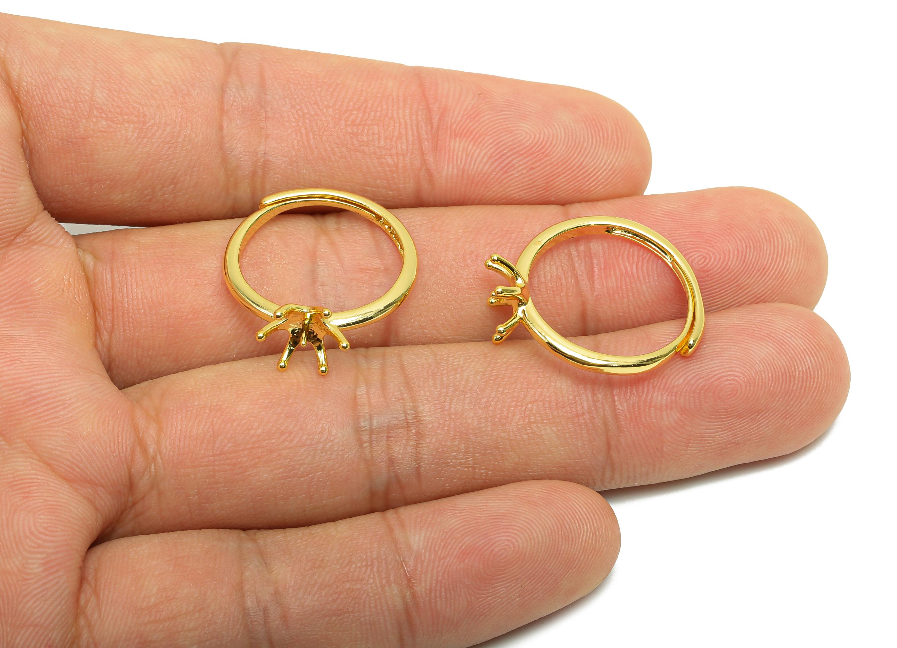 Brass Adjustable Ring - Brass Mini Diamond Ring - Brass Rings For Pearl - Gift For Her - 18K Real Gold Plating - 23.86x9.27x2.03mm - RGP7022 - DOMEDBAZAAR