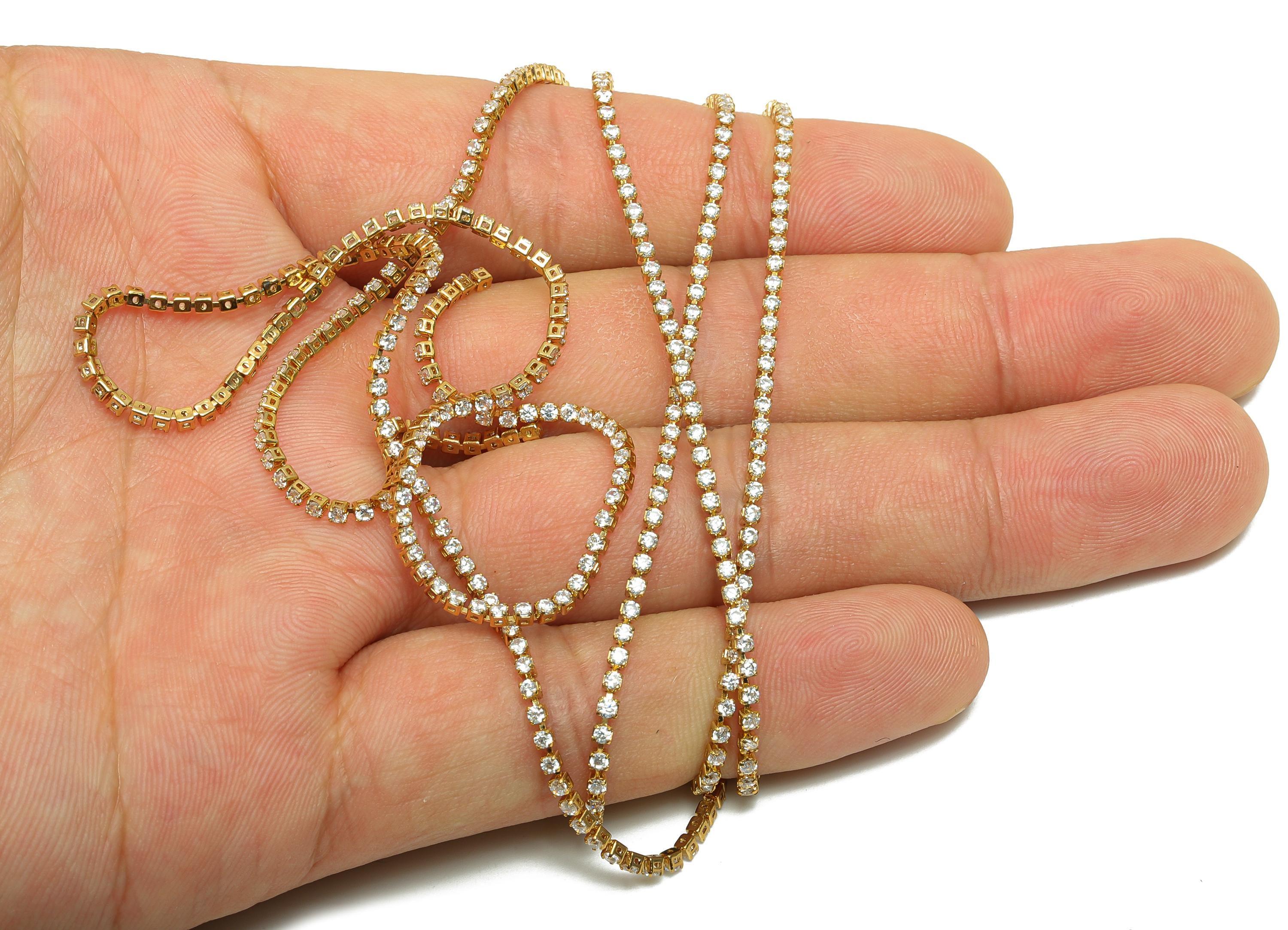 1.5mm Round Zircon Brass Chain - Brass White Cubic Zircon Bracelet Chain - Brass CZ Claw Chain - 18K Real Gold Plating - 21x21x1mm -RGP6914R - DOMEDBAZAAR