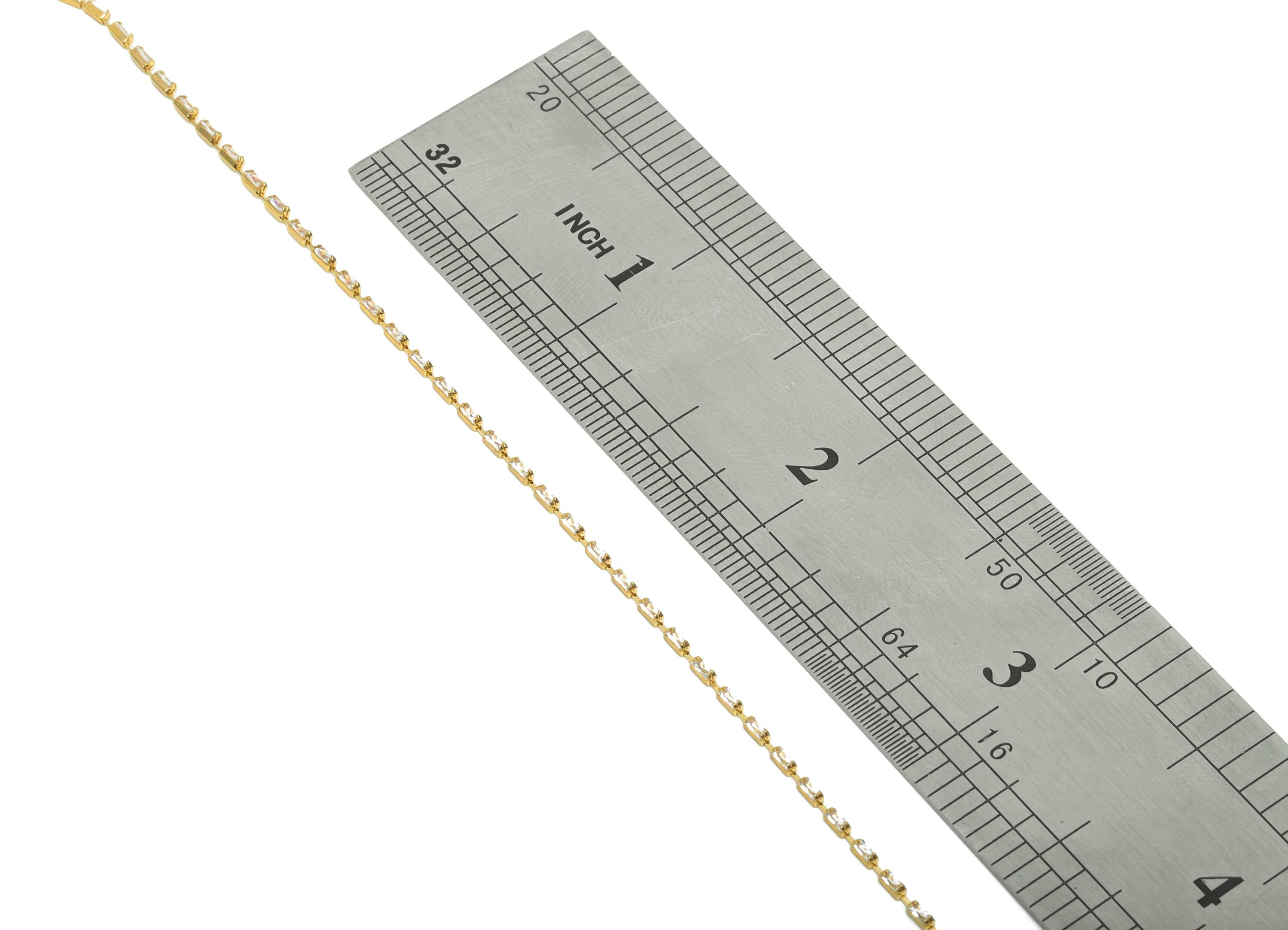 1*2mm Rectangular Chain - Brass Cubic Zircon Irregular Chain - White Oblique Claw Chain - 18K Real Gold Plating - 21x21x1mm - RGP6917R - DOMEDBAZAAR