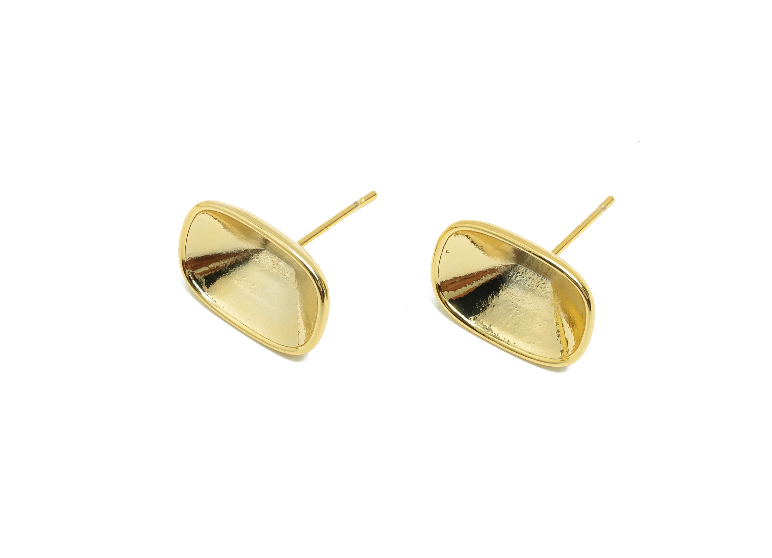 Rectangle Setting Ear - Brass Earring Stud for Gemstone - Gold Setting Natural Stone Ear - 18K Real Gold Plating - 15.5x11.5x6.6mm - RGP8828 - DOMEDBAZAAR