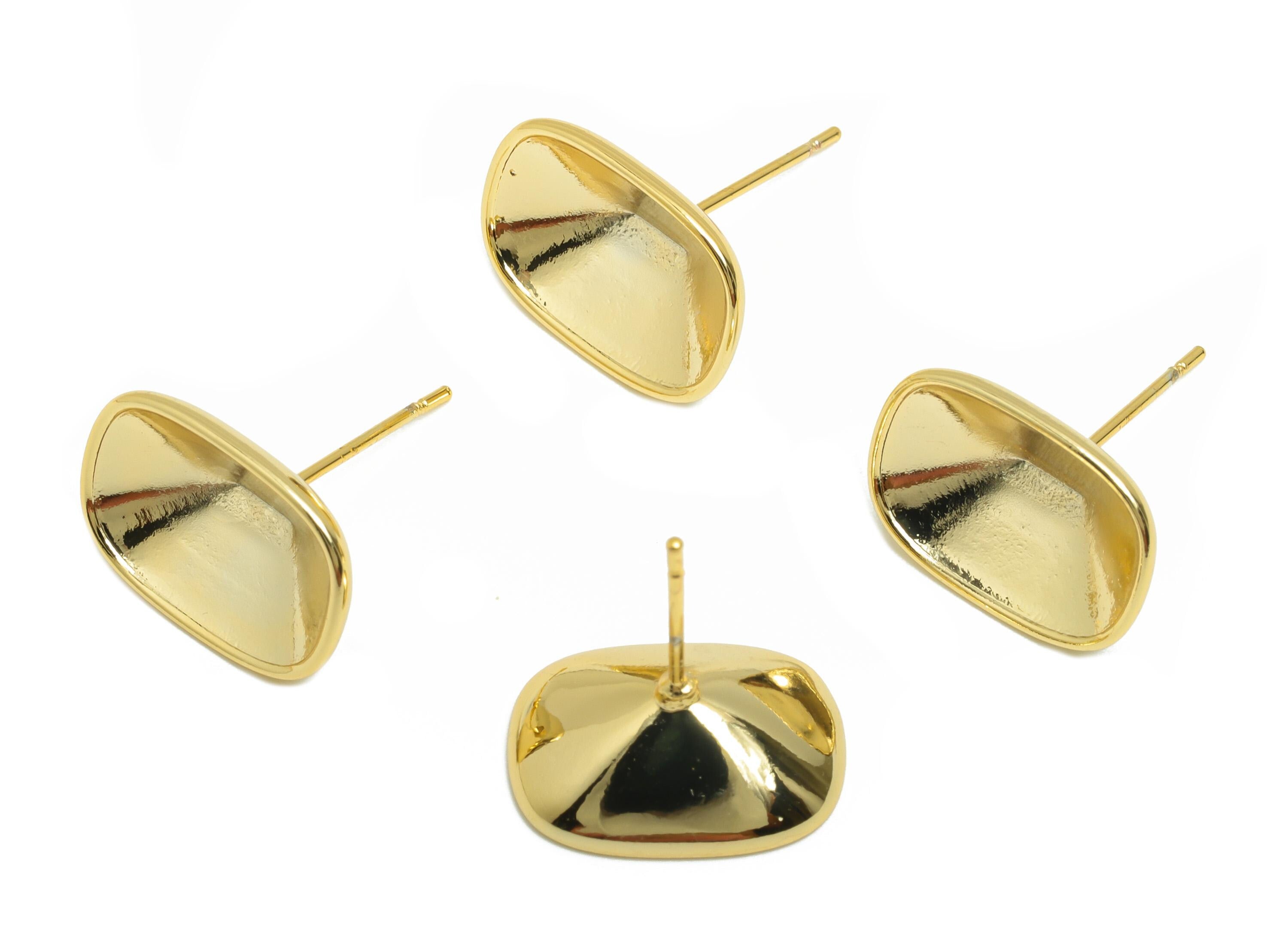 Rectangle Setting Ear - Brass Earring Stud for Gemstone - Gold Setting Natural Stone Ear - 18K Real Gold Plating - 15.5x11.5x6.6mm - RGP8828 - DOMEDBAZAAR