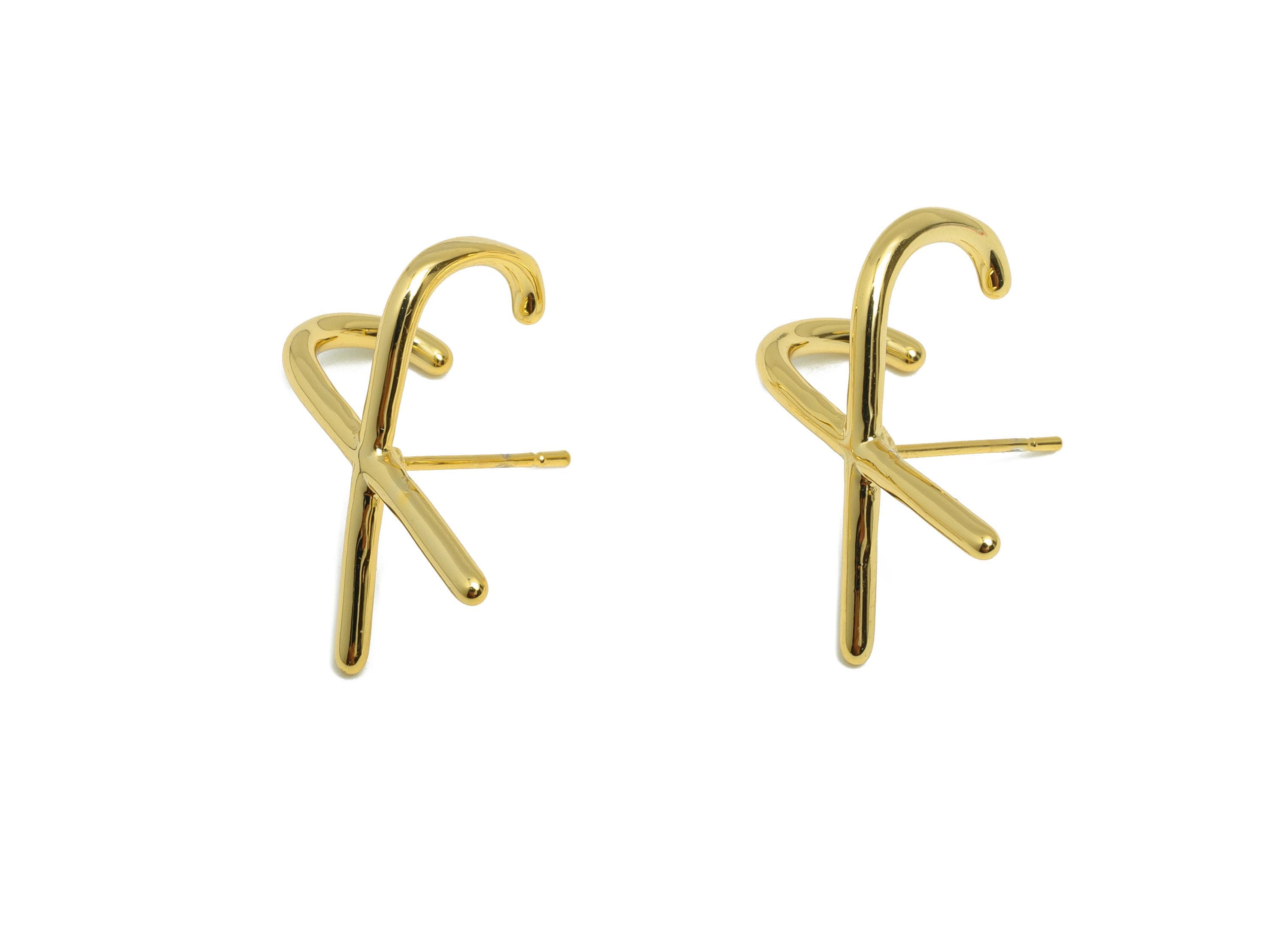 Brass X Earring Stud - Gold Minimalist Earring Post for Women - Double J Daily Wear Earring - 18K Real Gold Plated -19.9x12.5x1.94mm-RGP8831 - DOMEDBAZAAR