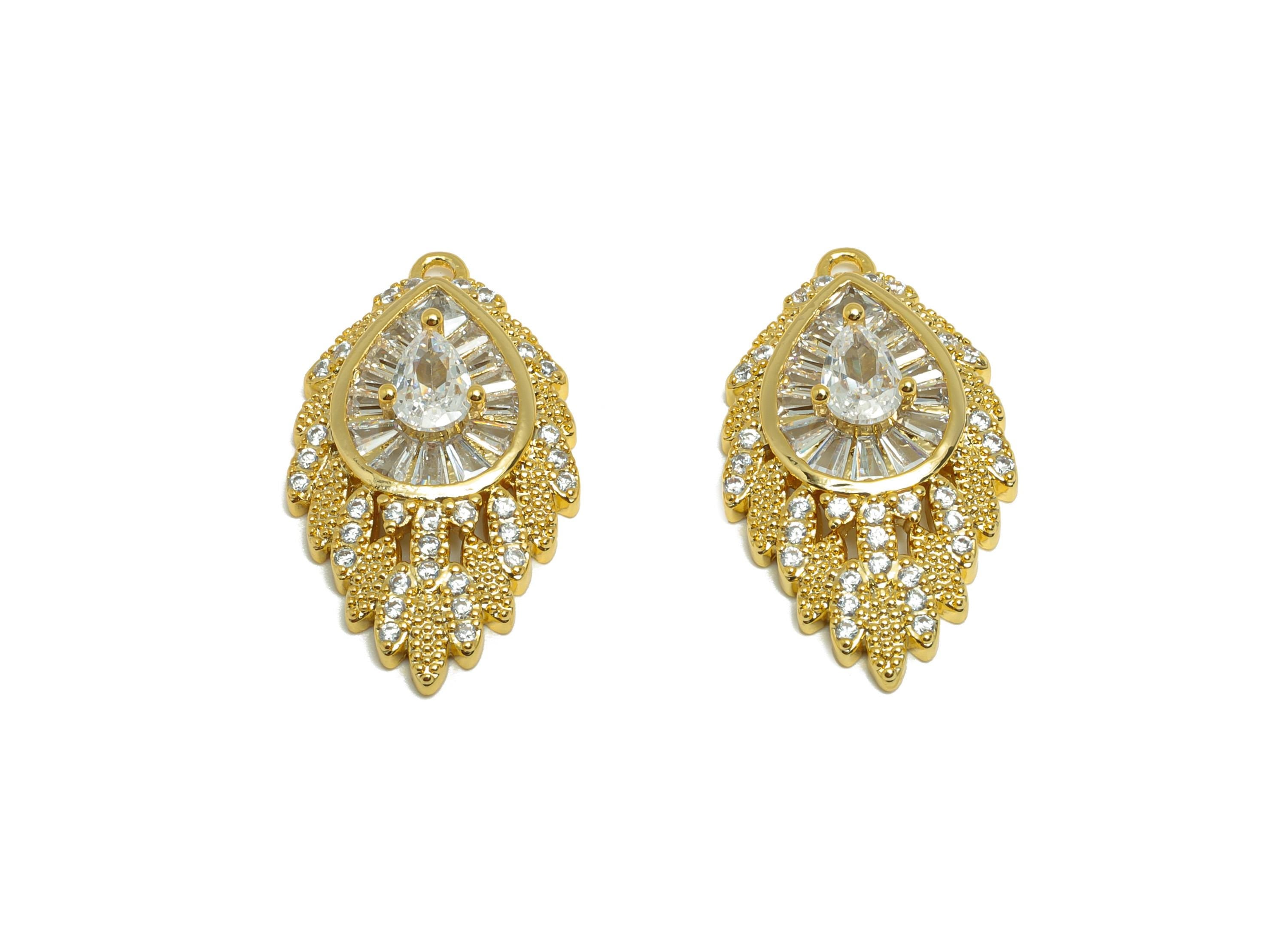 Brass Marquise Charm - Gold Textured Earring Charm for Necklace - Zircon Marquise Pendant - 18K Real Gold Plating - 25.5x14.7x5.4mm- RGP8840 - DOMEDBAZAAR