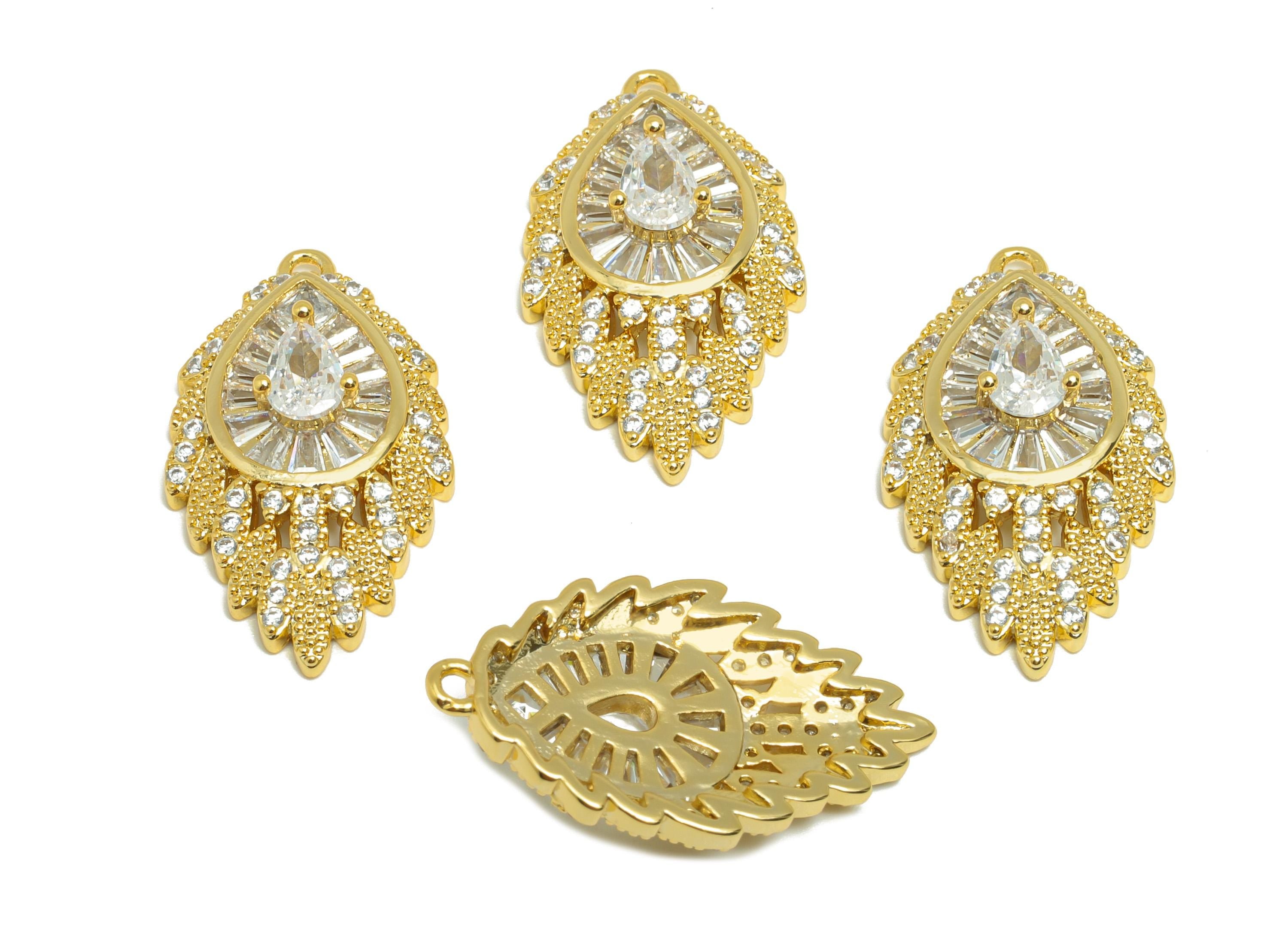 Brass Marquise Charm - Gold Textured Earring Charm for Necklace - Zircon Marquise Pendant - 18K Real Gold Plating - 25.5x14.7x5.4mm- RGP8840 - DOMEDBAZAAR