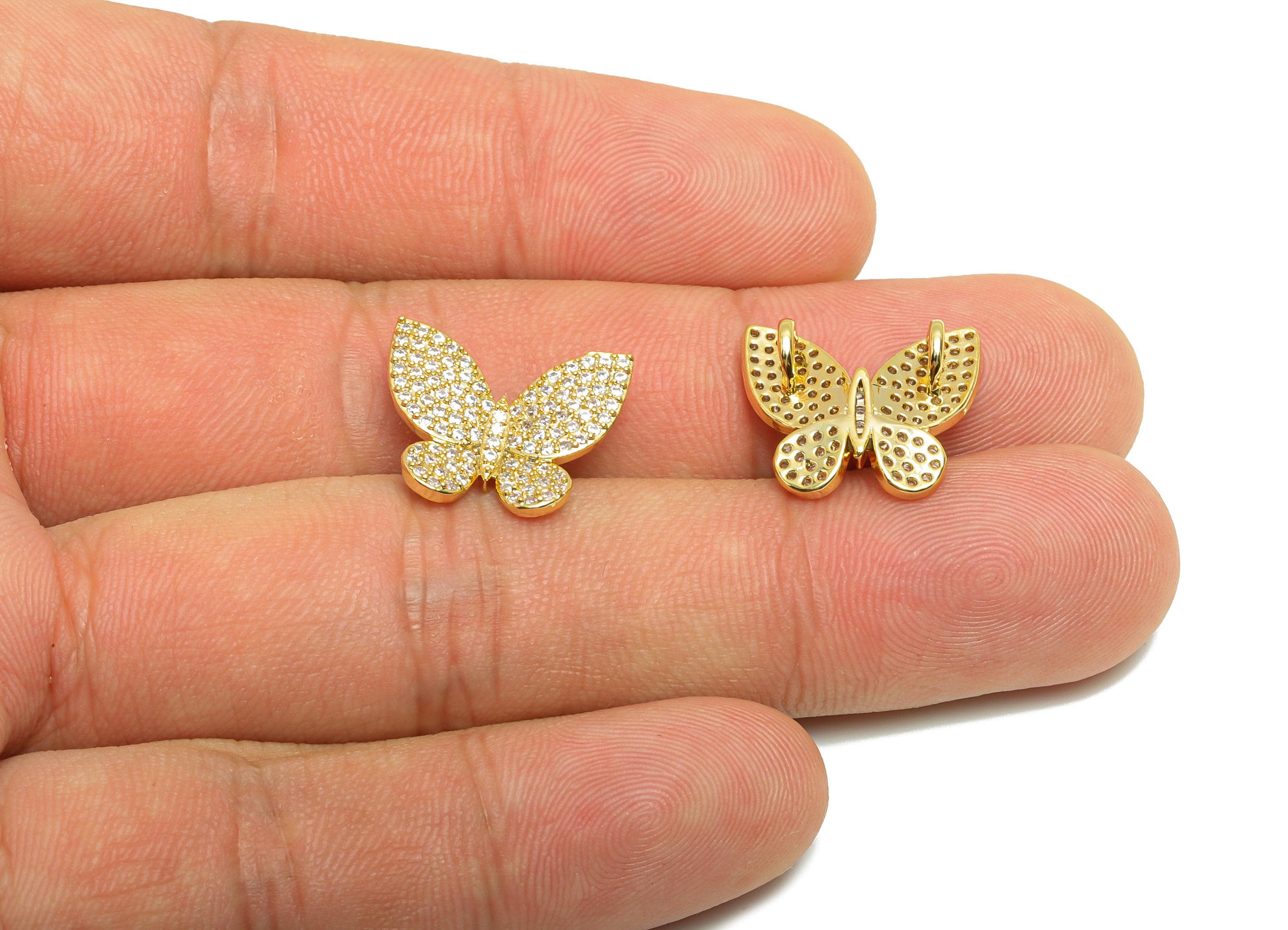 Brass Butterfly Connector - Gold Zircon Butterfly Charm for Necklace - CZ Animal Connector - 18K Real Gold Plating - 16.7x14x4.9mm - RGP8841 - DOMEDBAZAAR