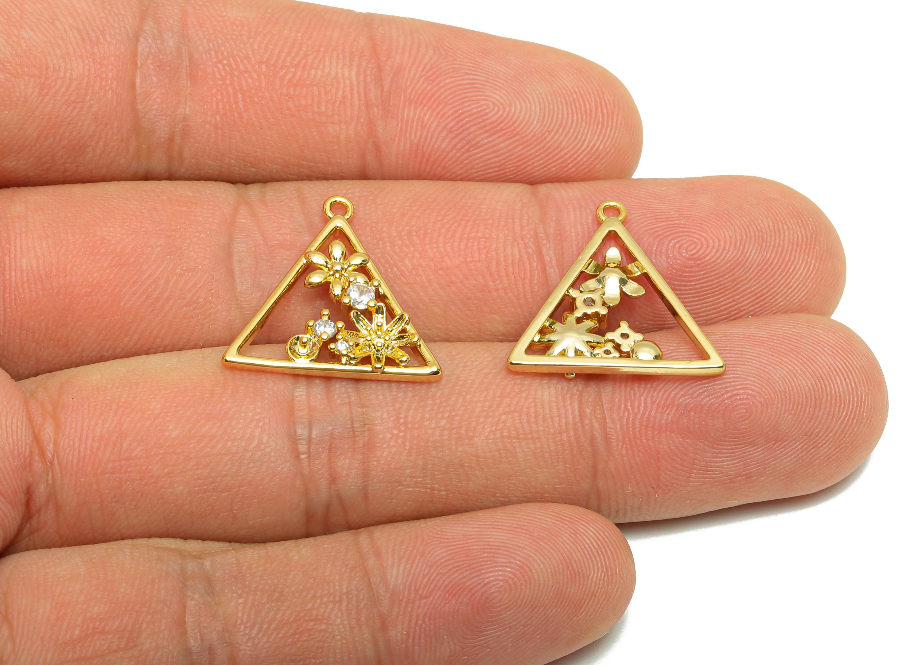 Brass Triangle Charm - Gold Garden Earring Charm for Necklace - Zircon Hollow Pendant - 18K Real Gold Plating - 19.2x19.02x2.63mm- RGP8846 - DOMEDBAZAAR