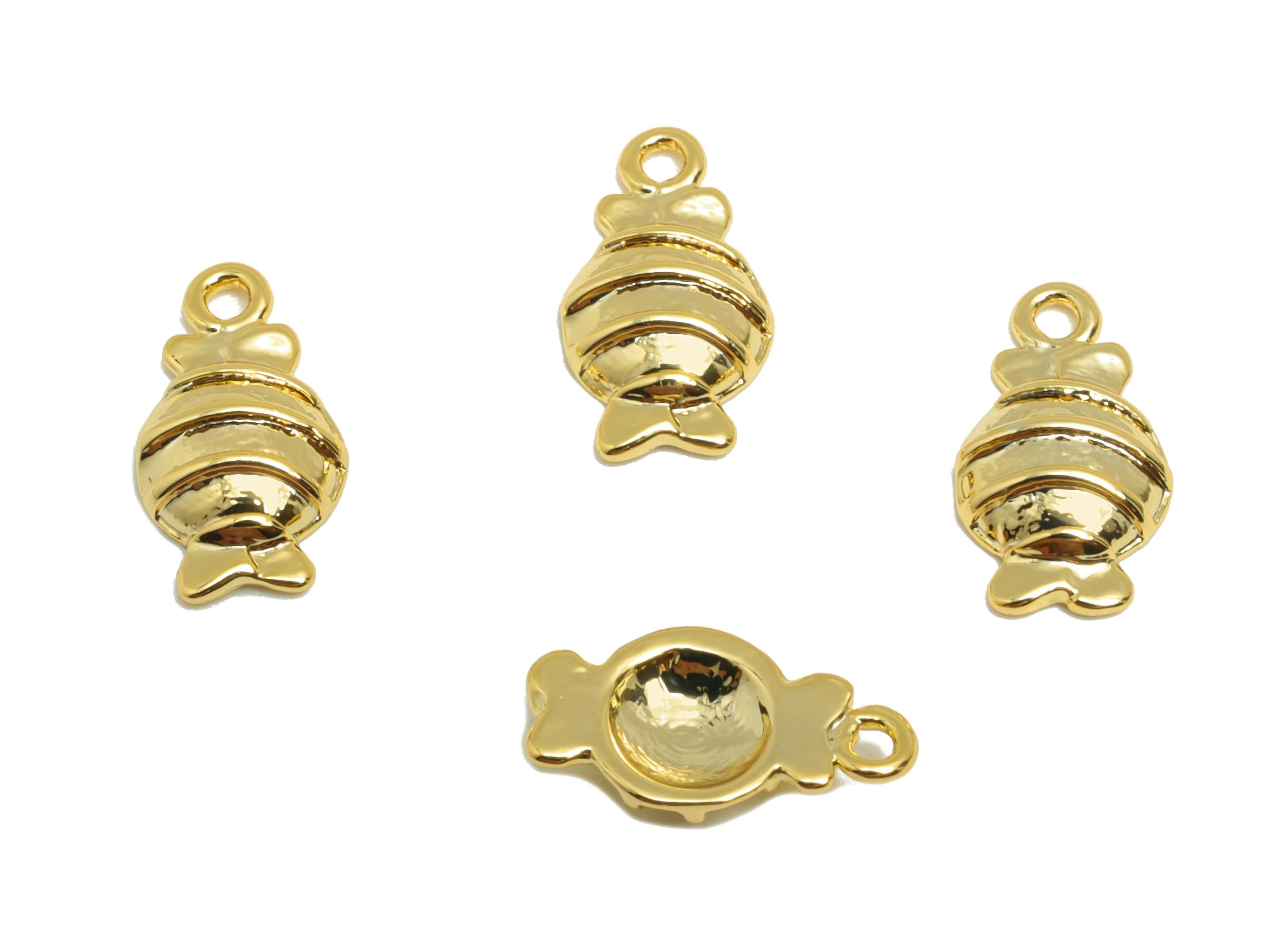 Brass Candy Earring Charm - Gold Mini Candy Charm for Baby - Tiny Candy Pendant with Loop - 18K Real Gold Plating - 10.8x5.9x2.2mm - RGP8850 - DOMEDBAZAAR