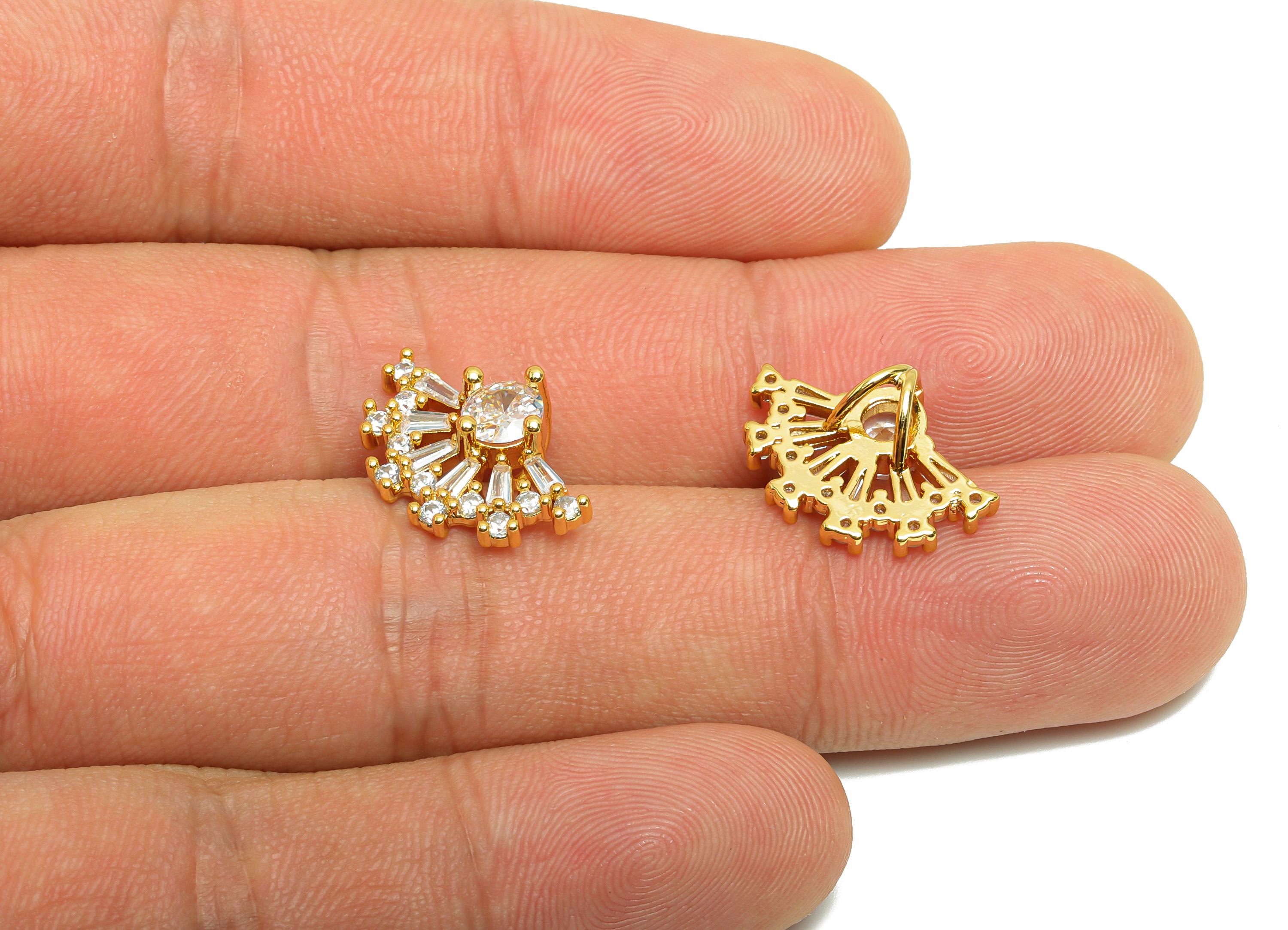 Brass Fringe Fan Charm - Gold Semicircle Earring Charm for Necklace - Zircon Fringe Pendant - 18K Real Gold Plating -16.7x12x7.13mm- RGP8851 - DOMEDBAZAAR
