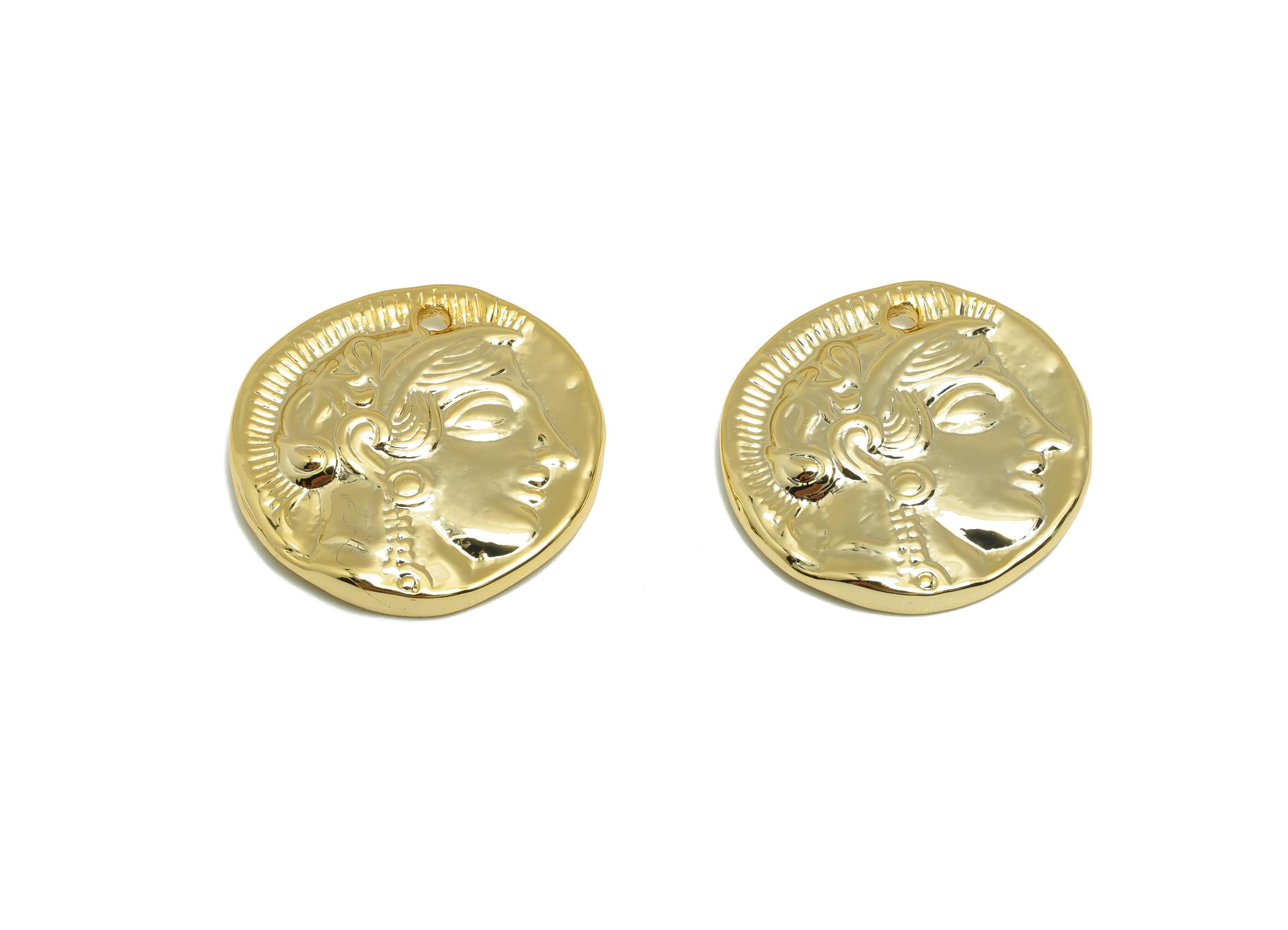 Brass Round Earring Charm - Gold Relief Owl Charm for Necklace - Animal Pendant with Loop - 18K Real Gold Plating - 21x21x3.33mm - RGP8853 - DOMEDBAZAAR
