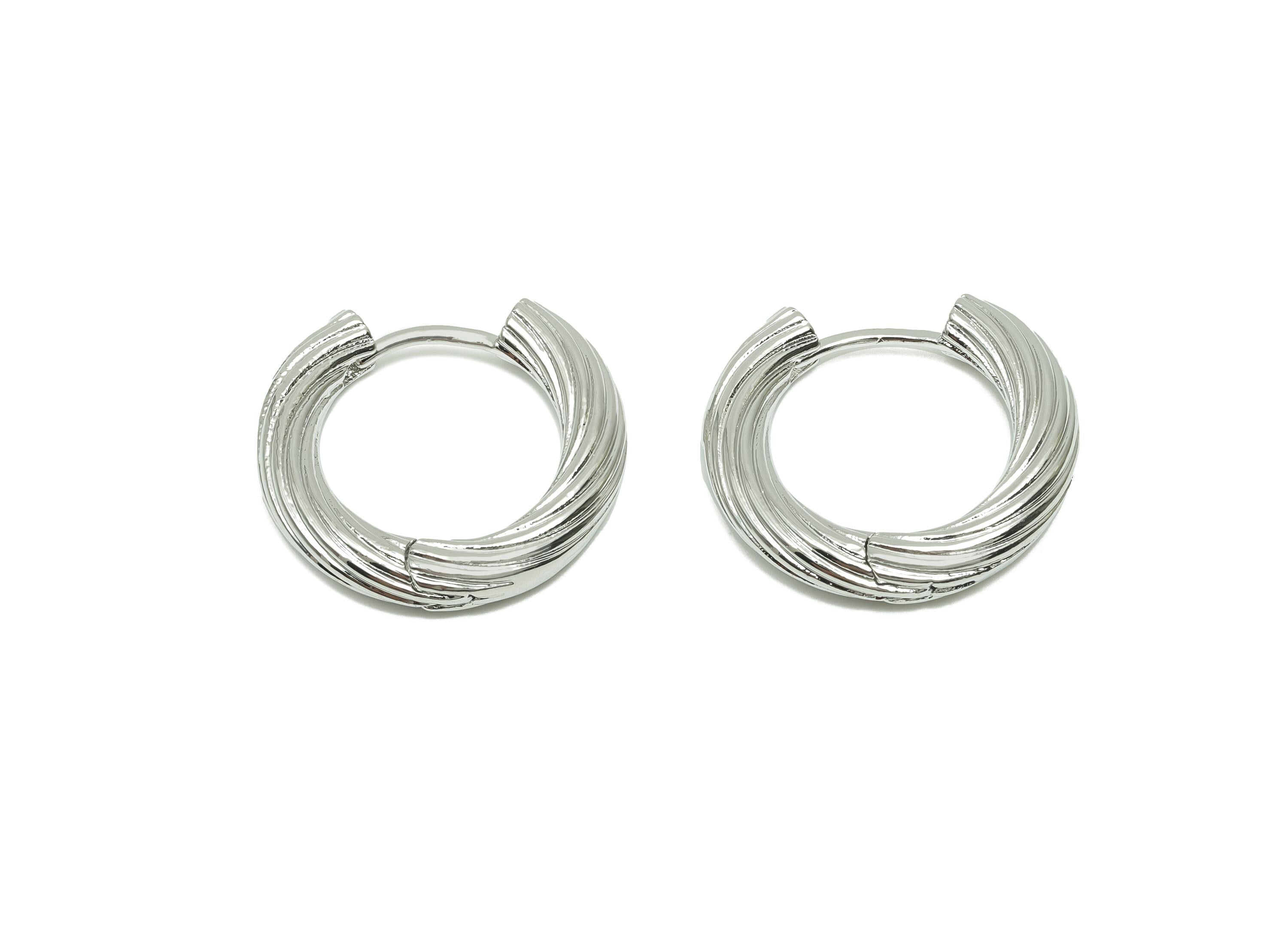 Textured Huggie Hoop Earring - For Women's Earring - Brass Daily Wear Hoop Earring - 18K Real White Gold Plated- 19.51x21.53x4.07mm- RGP8227 - DOMEDBAZAAR