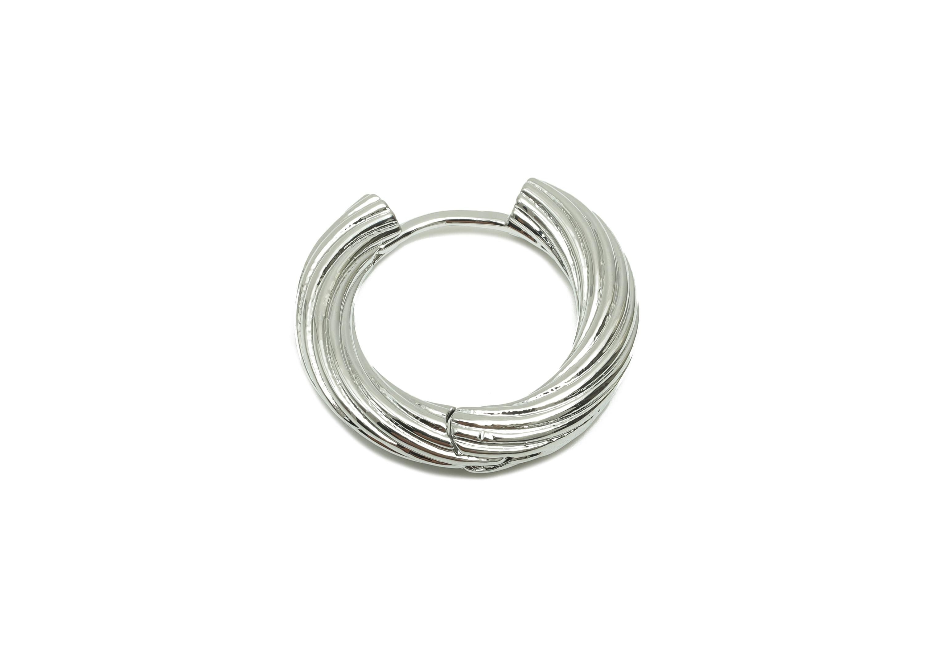 Textured Huggie Hoop Earring - For Women's Earring - Brass Daily Wear Hoop Earring - 18K Real White Gold Plated- 19.51x21.53x4.07mm- RGP8227 - DOMEDBAZAAR
