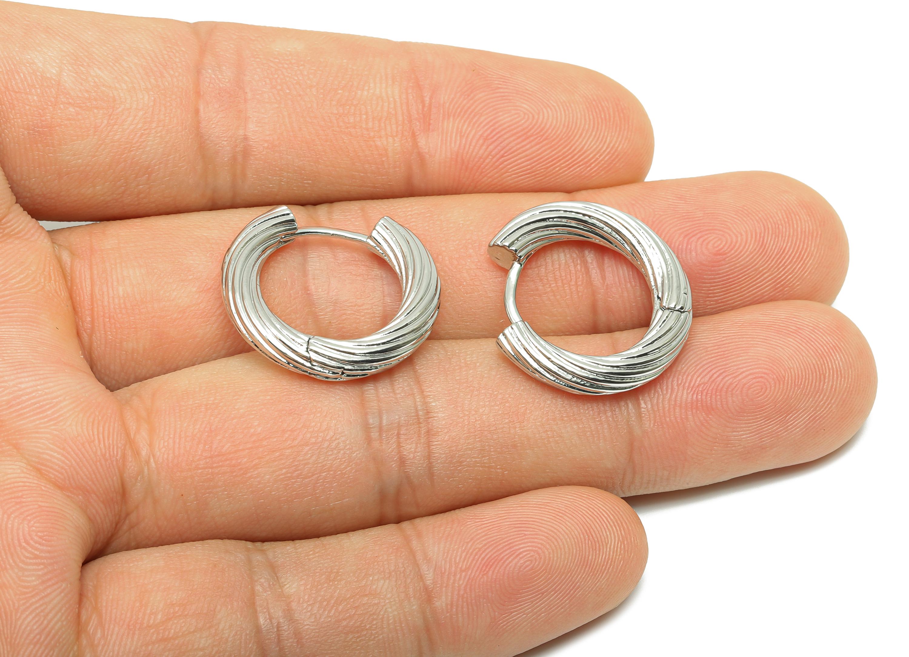 Textured Huggie Hoop Earring - For Women's Earring - Brass Daily Wear Hoop Earring - 18K Real White Gold Plated- 19.51x21.53x4.07mm- RGP8227 - DOMEDBAZAAR