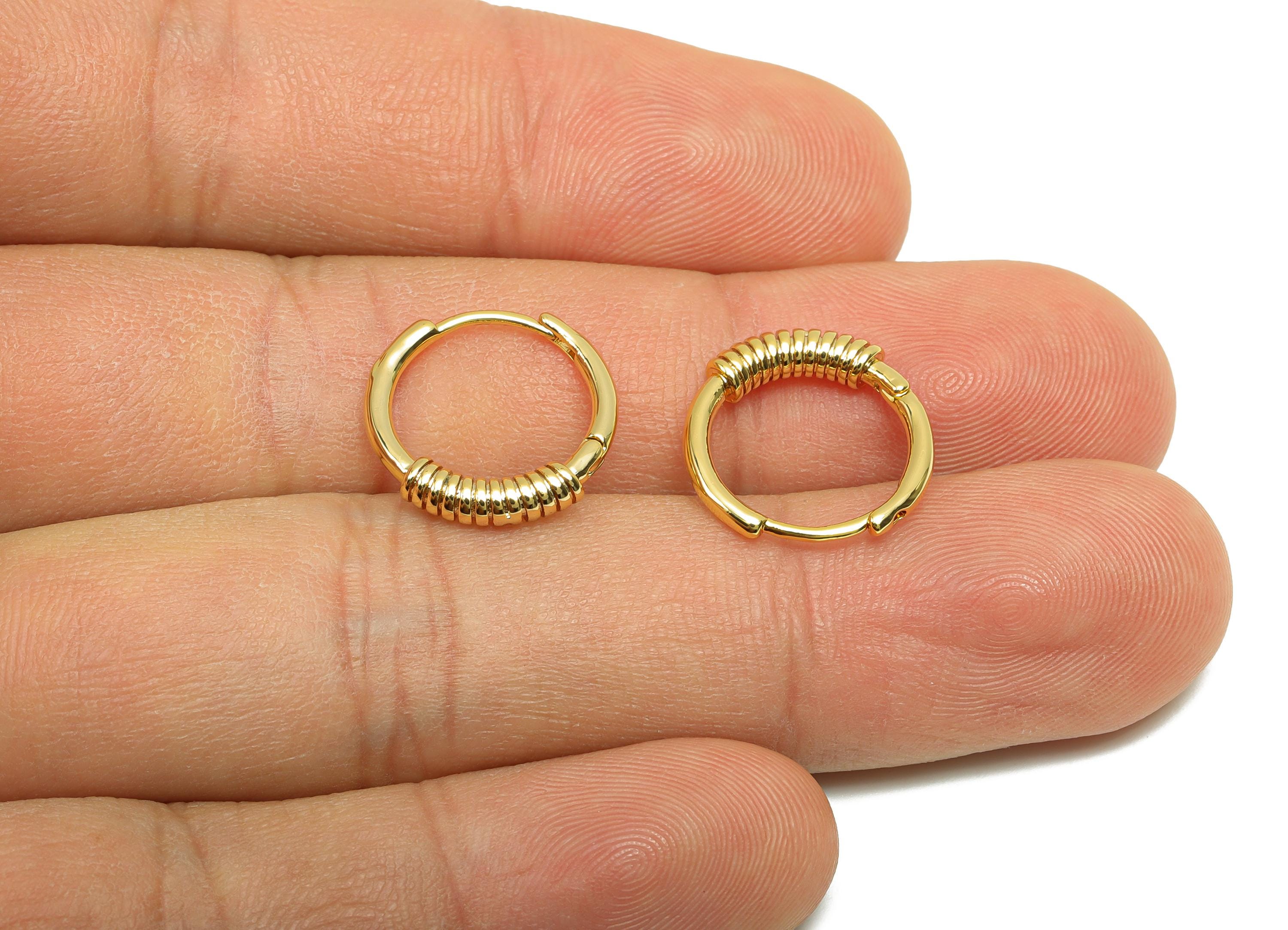 Brass Spring Hoop Earring - Brass Hoop Huggie Earring - Gold Jewelry Clasp Earring - For Her - 18K Real Gold Plating - 14x14x8mm - RGP8291 - DOMEDBAZAAR