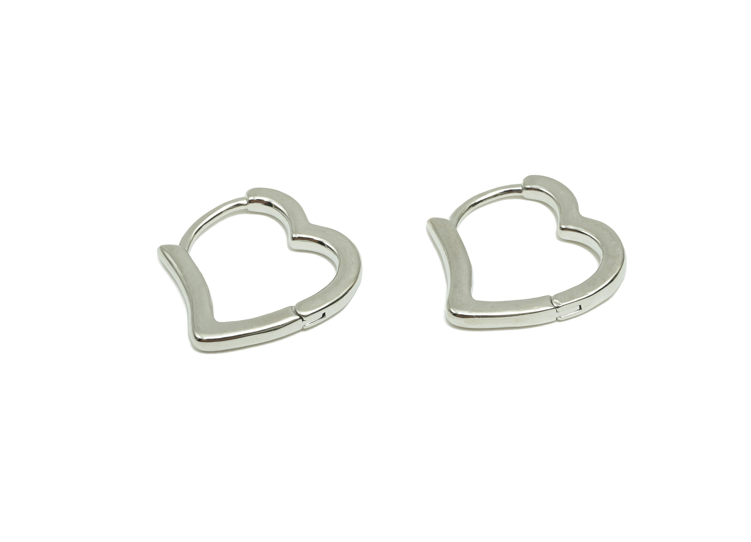 Heart Huggie Hoop Earring - For Women's Hoop Earring - Brass Valentine's Day Ear - 18K Real White Gold Plated - 12.33x14.02x1.97mm - RGP8229 - DOMEDBAZAAR