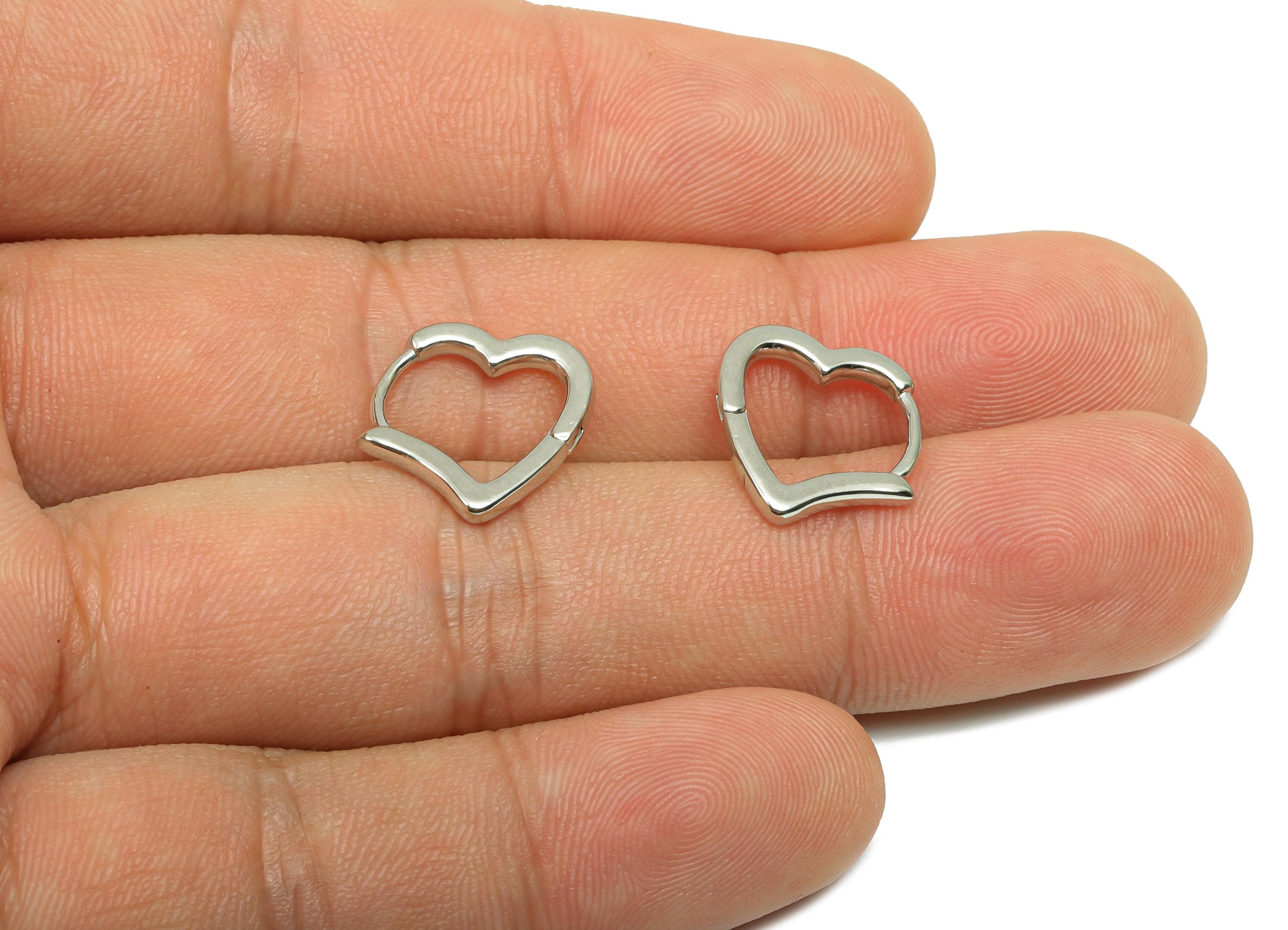 Heart Huggie Hoop Earring - For Women's Hoop Earring - Brass Valentine's Day Ear - 18K Real White Gold Plated - 12.33x14.02x1.97mm - RGP8229 - DOMEDBAZAAR