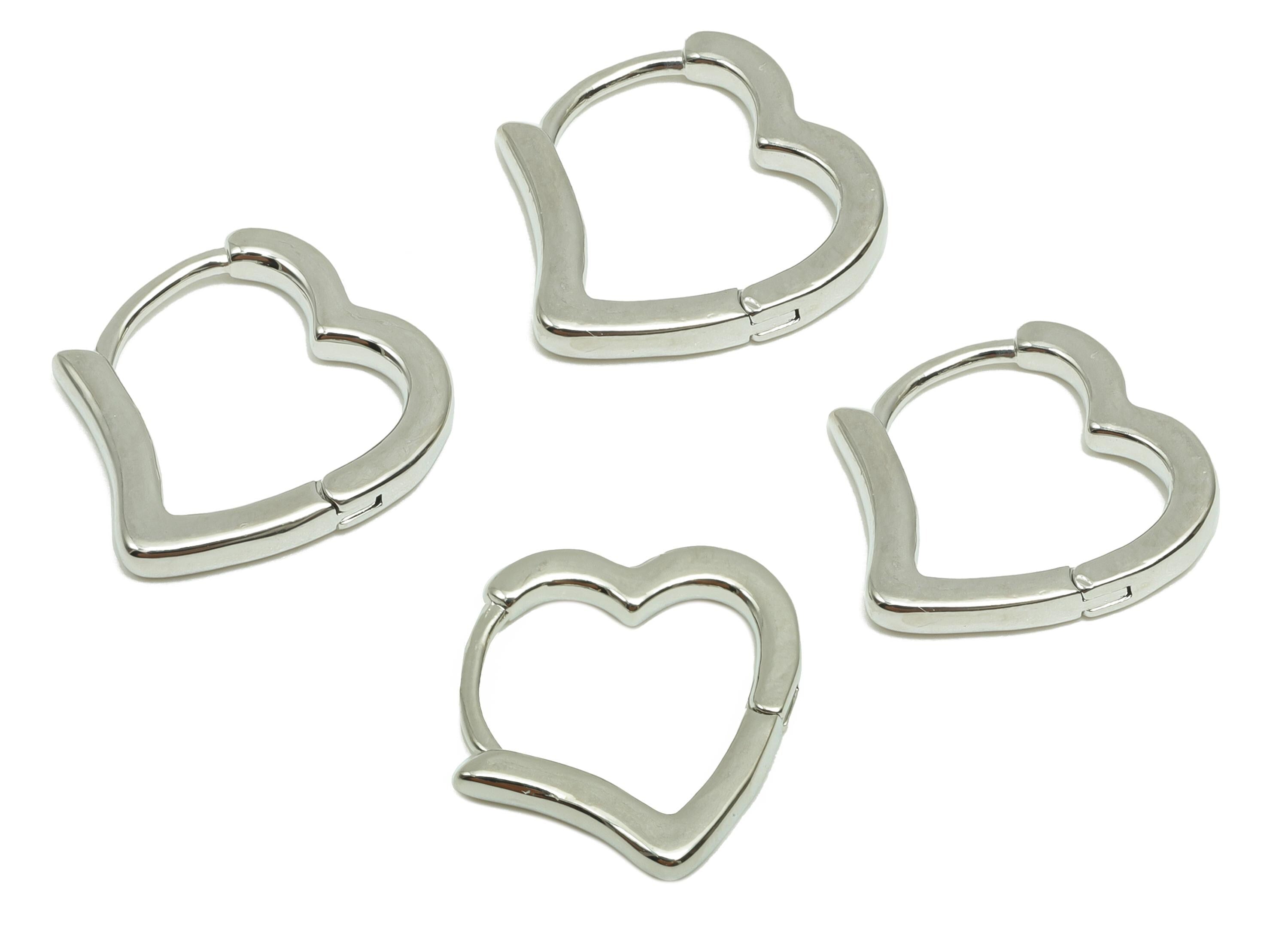 Heart Huggie Hoop Earring - For Women's Hoop Earring - Brass Valentine's Day Ear - 18K Real White Gold Plated - 12.33x14.02x1.97mm - RGP8229 - DOMEDBAZAAR