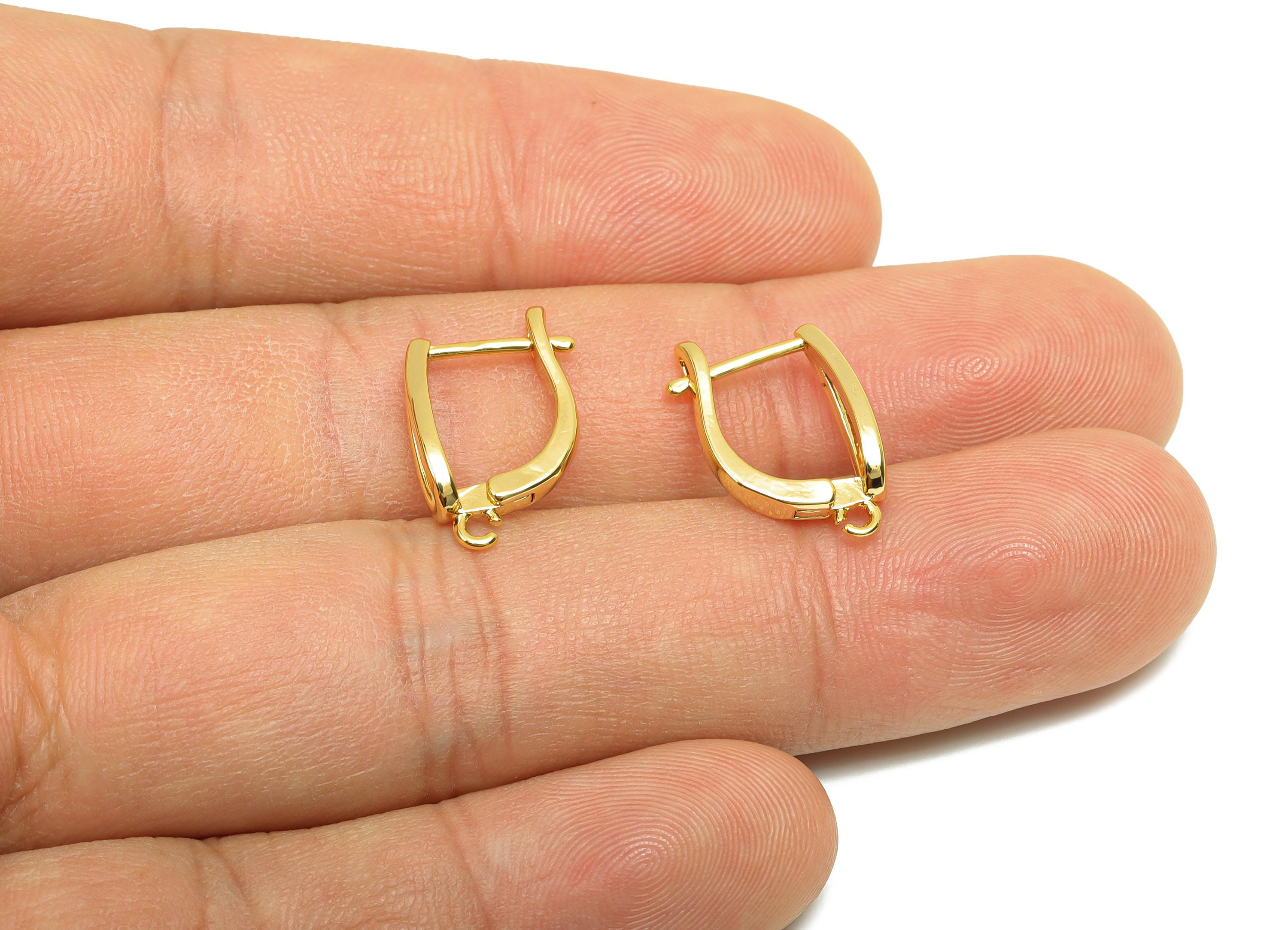 Drop English Lock Earring - For Women's Huggie U Earring - Brass Daily Wear Hoop Ear - 18K Real Gold Plated - 17.66x10.96x1.42mm - RGP8302 - DOMEDBAZAAR