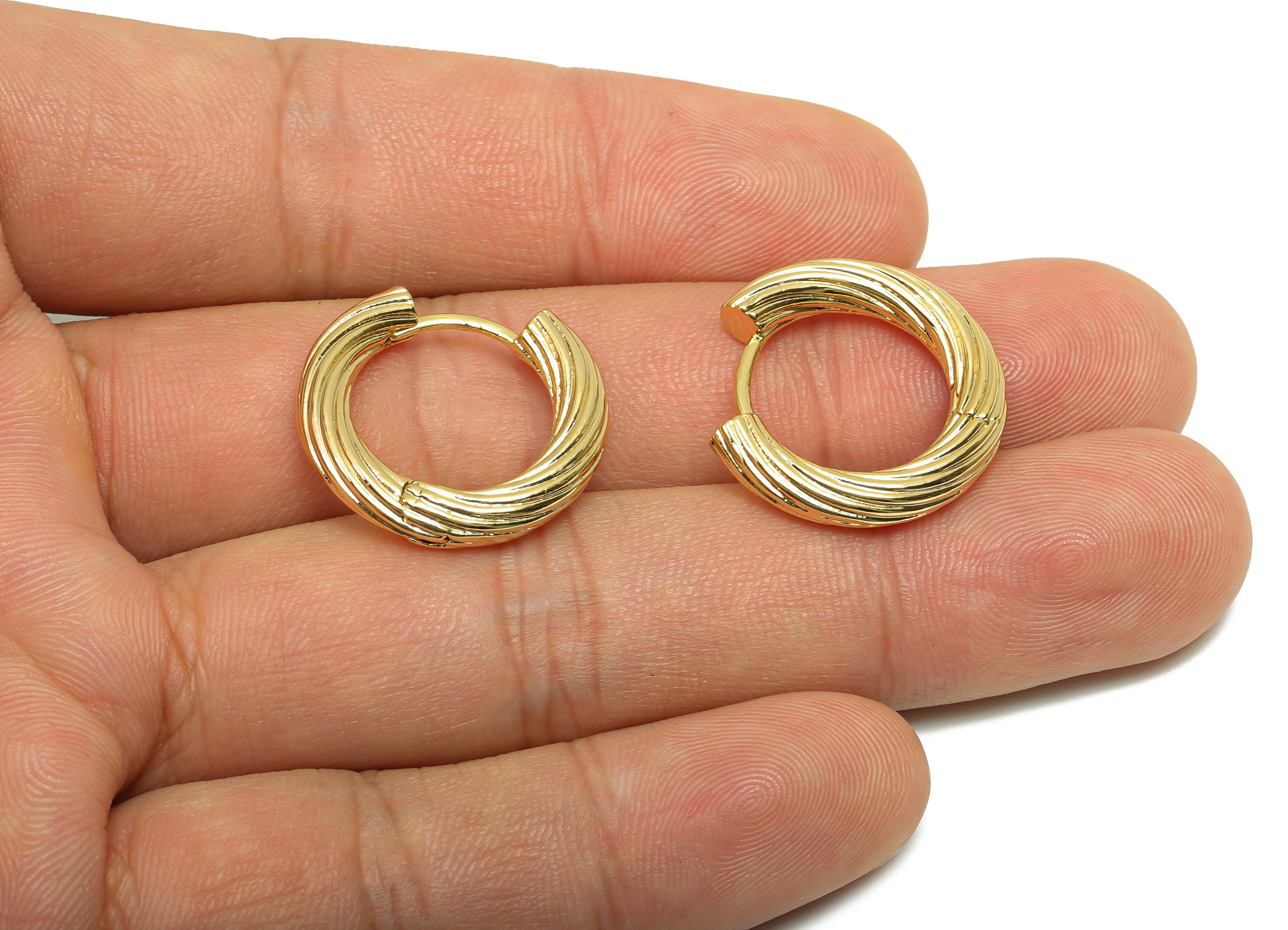 Brass Huggie Hoop Earring - For Women's Earring - Brass Textured Hoop Clasp Earring - 18K Real Gold Plating - 19.51x21.53x4.07mm - RGP8301 - DOMEDBAZAAR