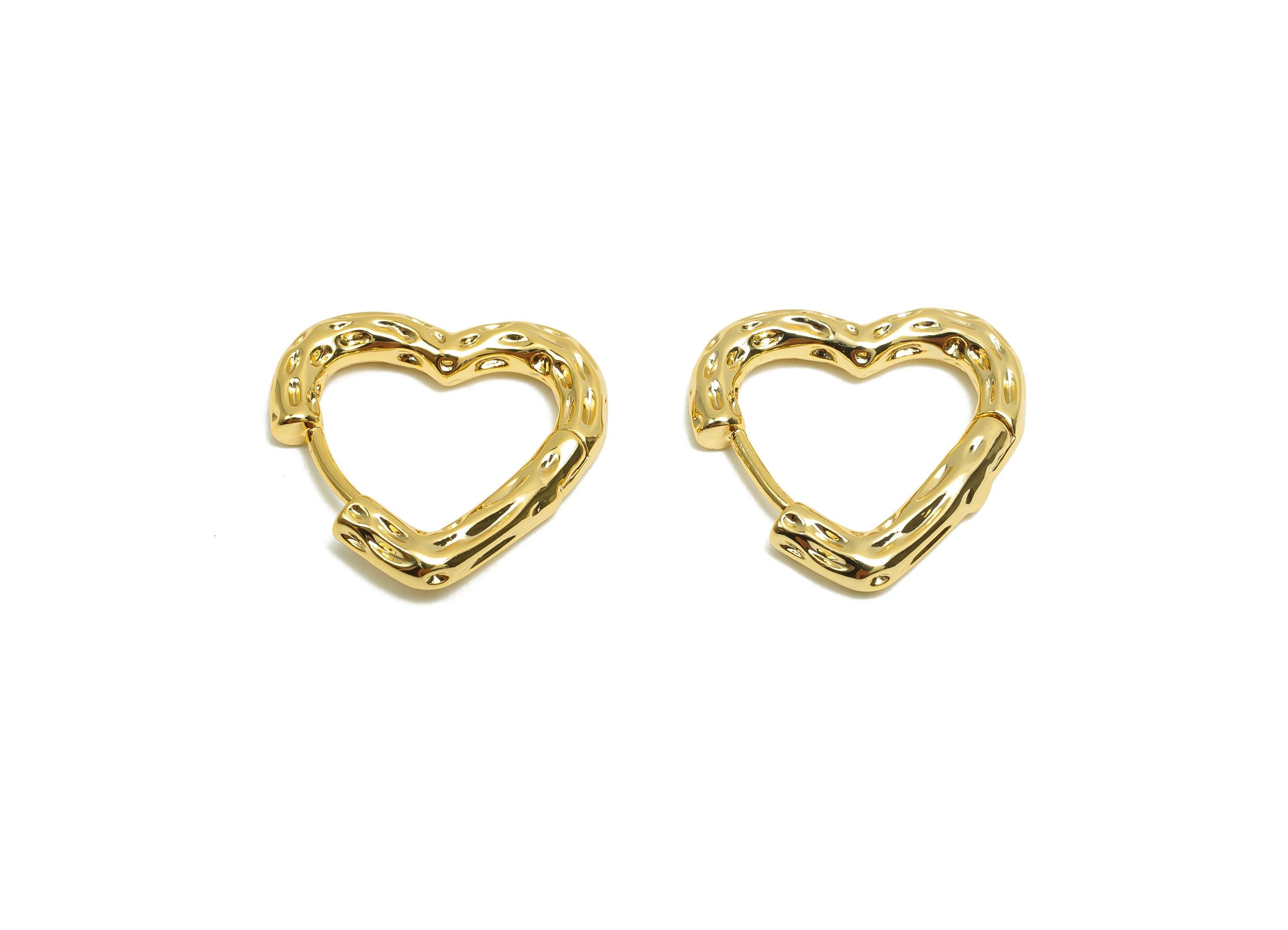 Brass Huggie Hoop Earring - Minimalist Gift For Her - Textured Heart Hoop Clasp Earring - 18K Real Gold Plating - 17.97x18x3mm - RGP8308 - DOMEDBAZAAR