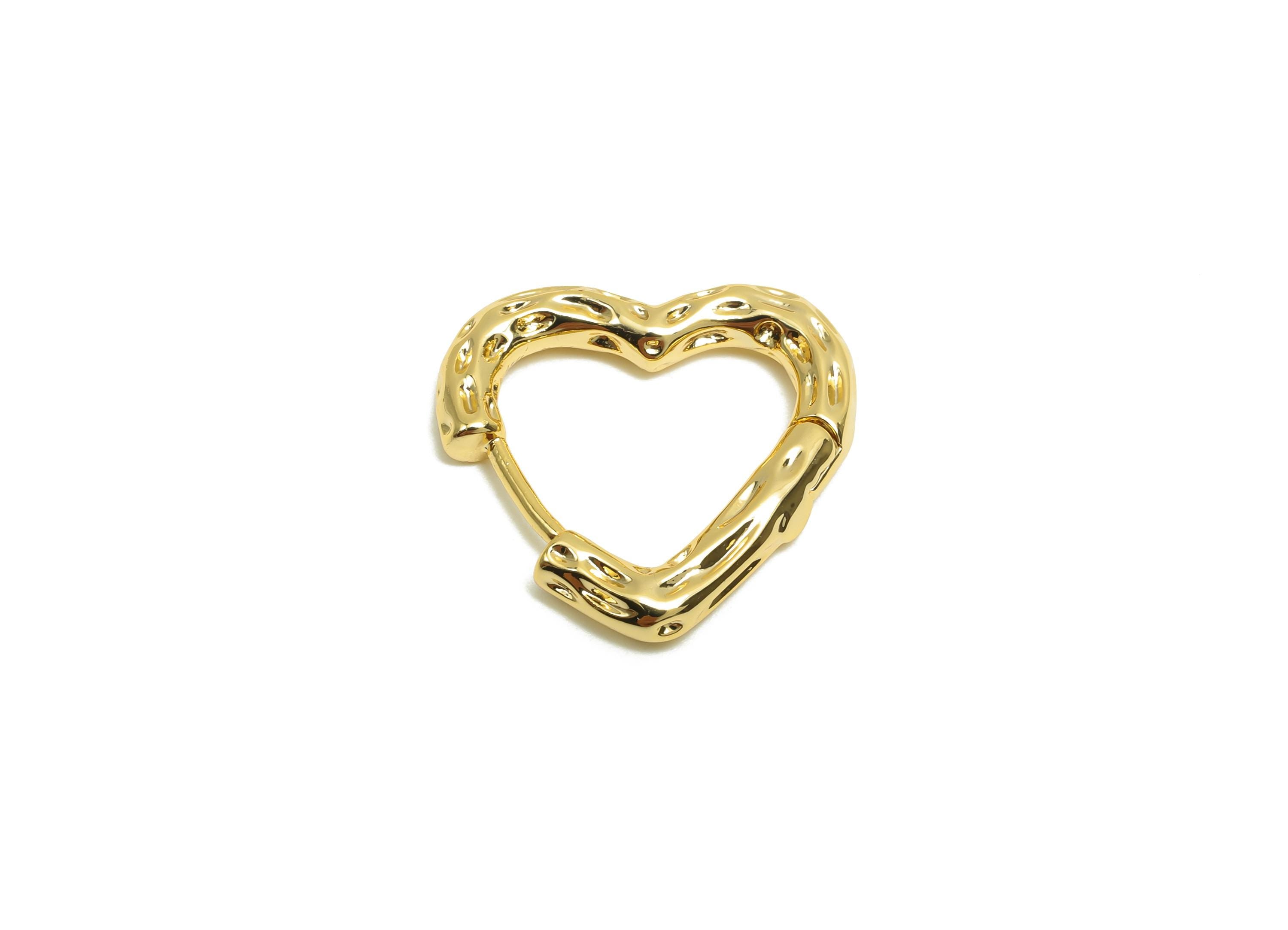 Brass Huggie Hoop Earring - Minimalist Gift For Her - Textured Heart Hoop Clasp Earring - 18K Real Gold Plating - 17.97x18x3mm - RGP8308 - DOMEDBAZAAR