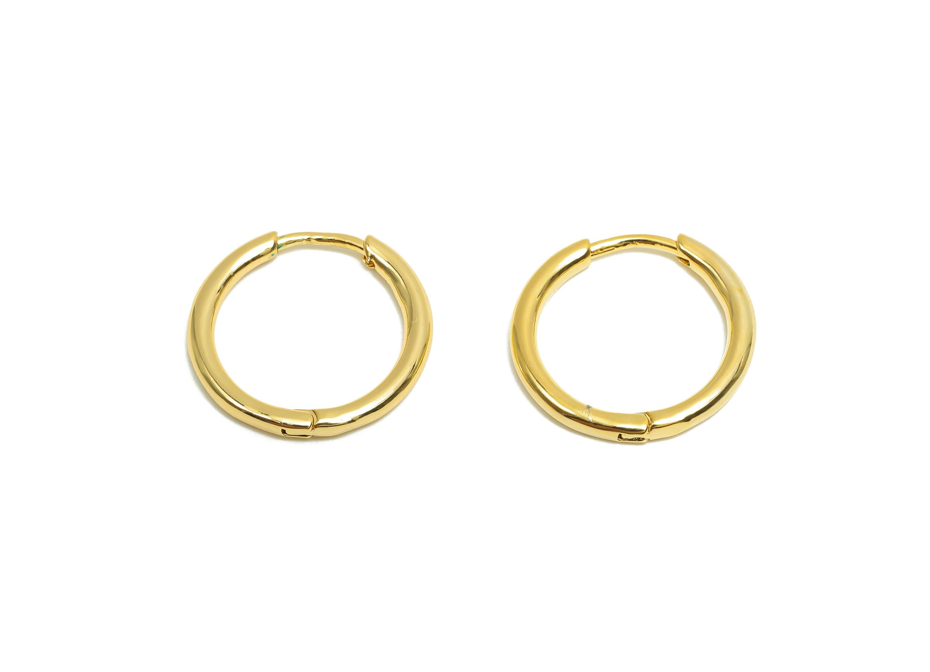 Brass Huggie Hoop Earring - Minimalist Gift For Her - Brass Gold Jewelry Hoop Clasp Earring - 18K Real Gold Plating - 17.89x18x2mm- RGP8310 - DOMEDBAZAAR