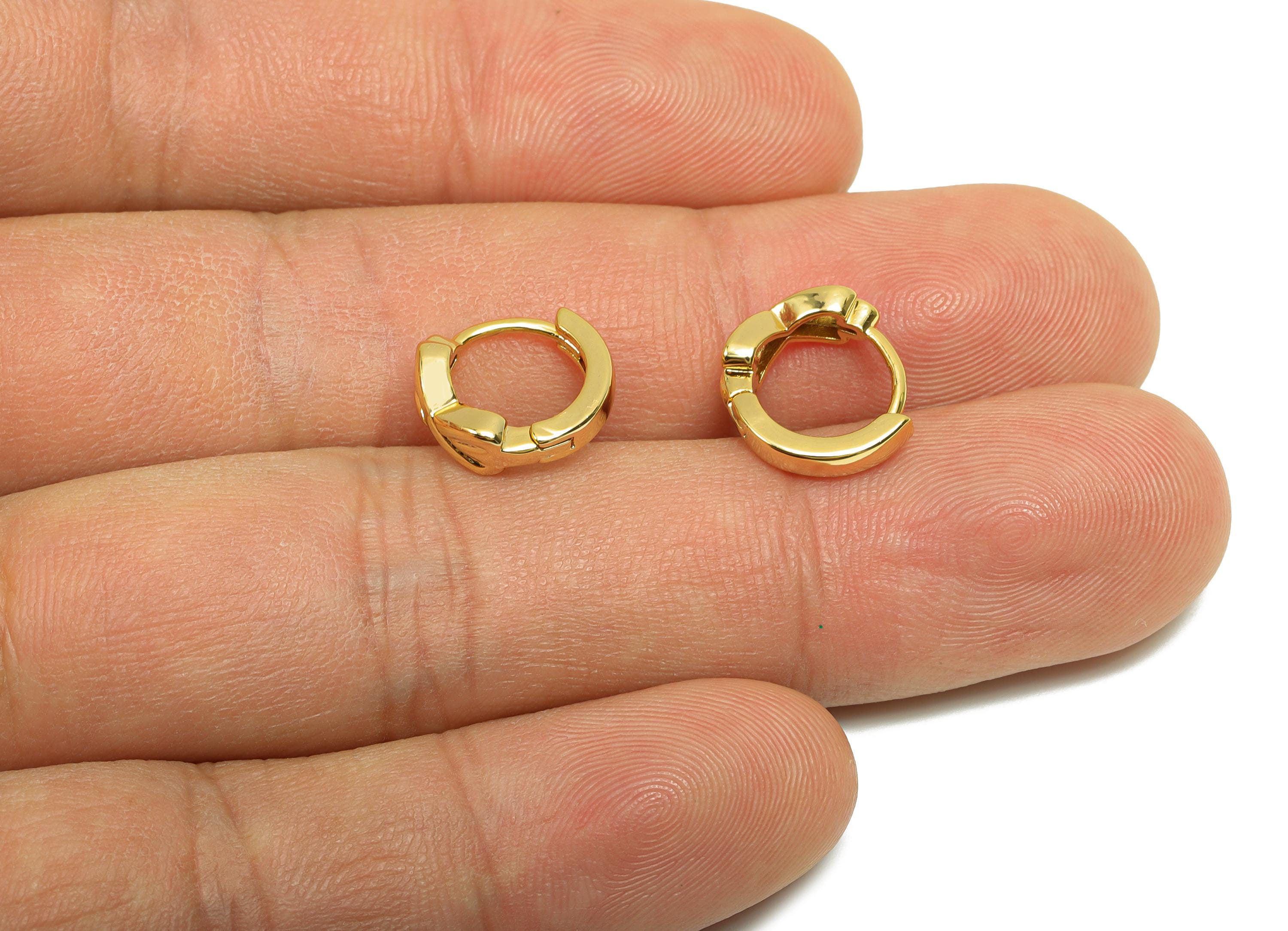 Brass Huggie Hoop Earring - Minimalist Gift For Her - Brass Bow Gold Jewelry Hoop Earring - 18K Real Gold Plating - 10.74x12x2mm - RGP8307 - DOMEDBAZAAR