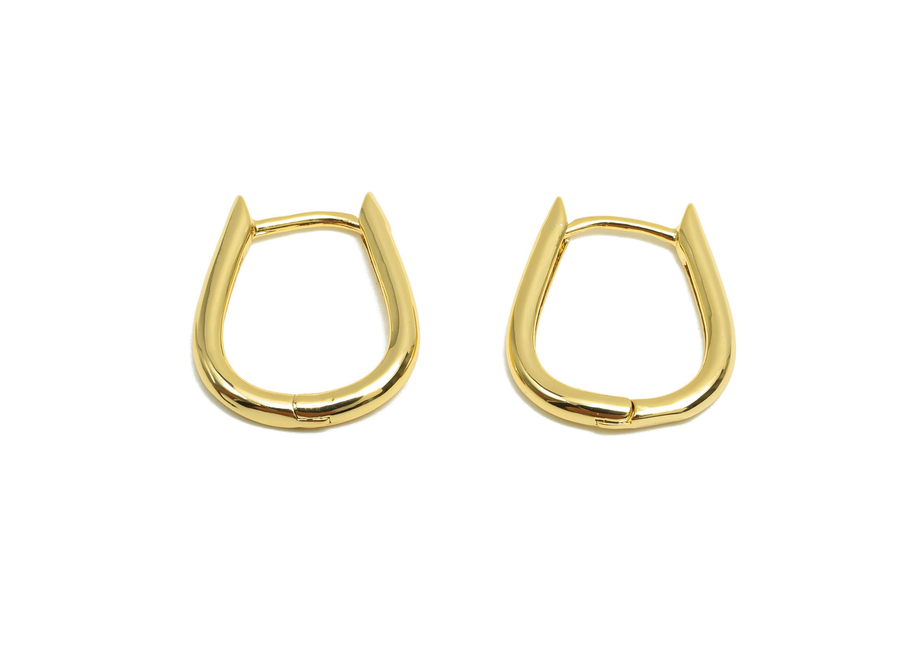Brass Huggie Hoop Earring - Minimalist Gift For Her - Brass Hoop Clasp Earring - 18K Real Gold Plating - 17.32x14.51x2.01mm - RGP8304 - DOMEDBAZAAR