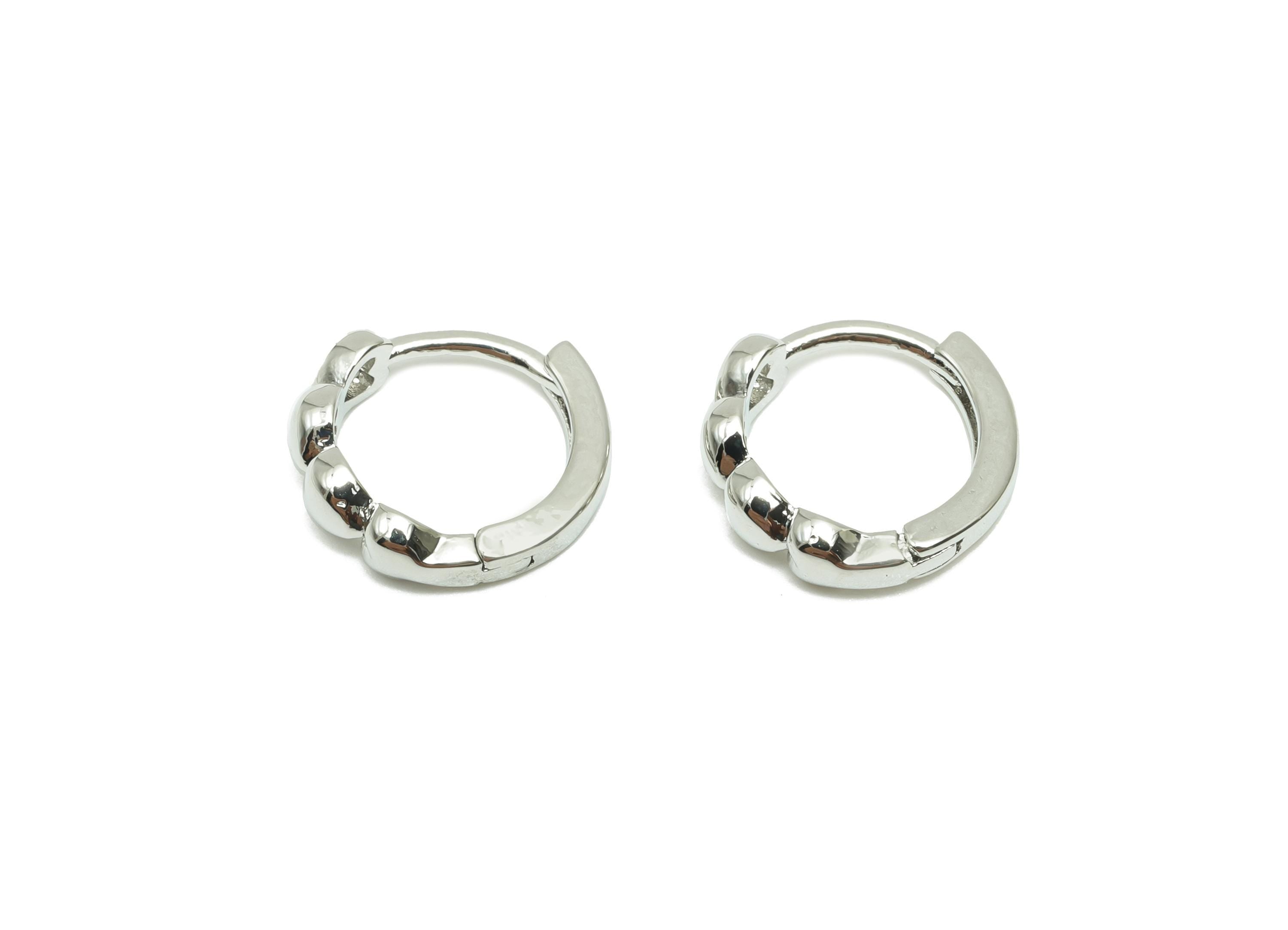 Round Heart Earring - For Women's Huggie Earring - Brass Valentine's Day Hoop Ear - 18K Real White Gold Plated- 11.57x12.33x2.20mm - RGP8231 - DOMEDBAZAAR