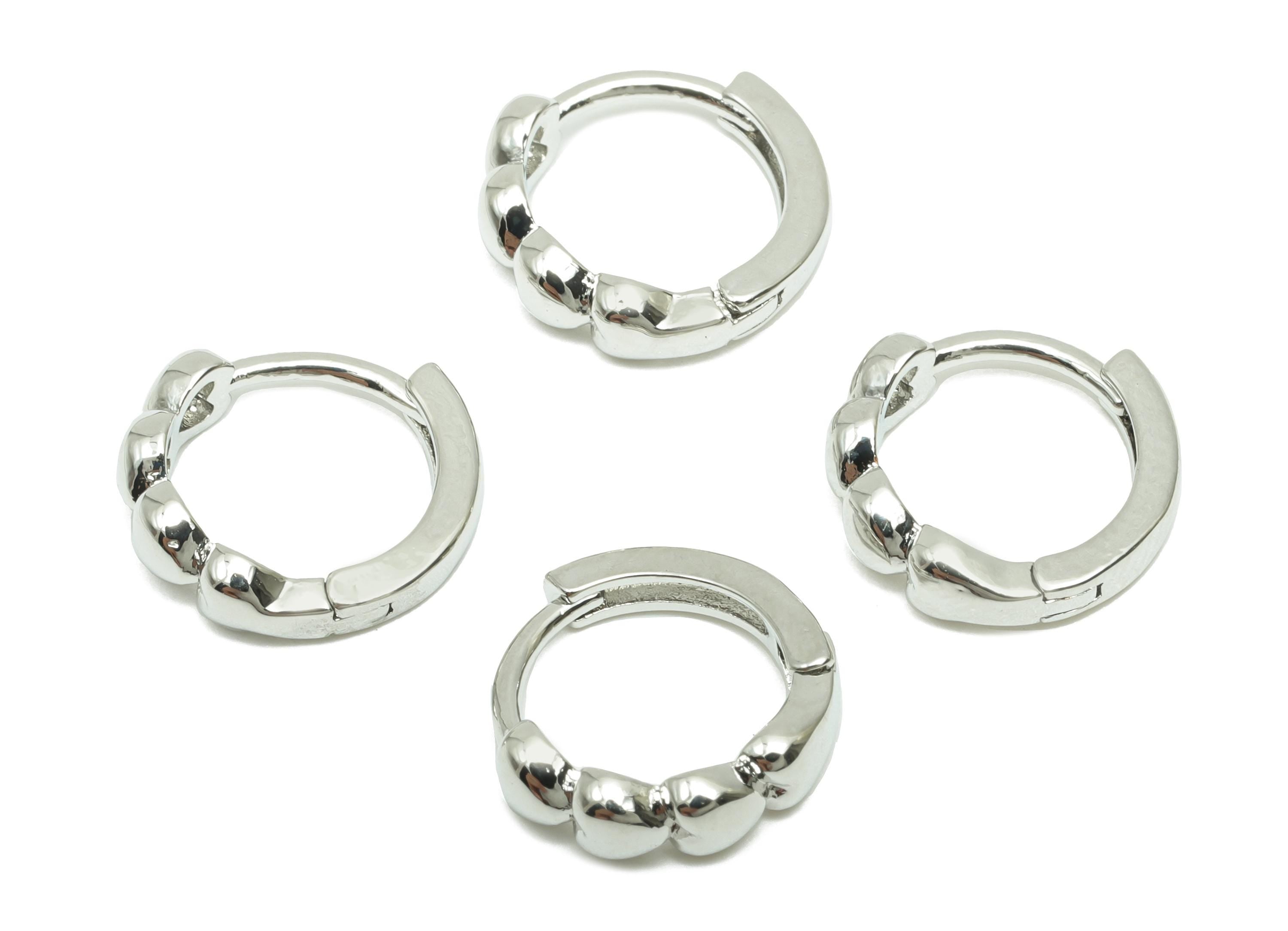 Round Heart Earring - For Women's Huggie Earring - Brass Valentine's Day Hoop Ear - 18K Real White Gold Plated- 11.57x12.33x2.20mm - RGP8231 - DOMEDBAZAAR