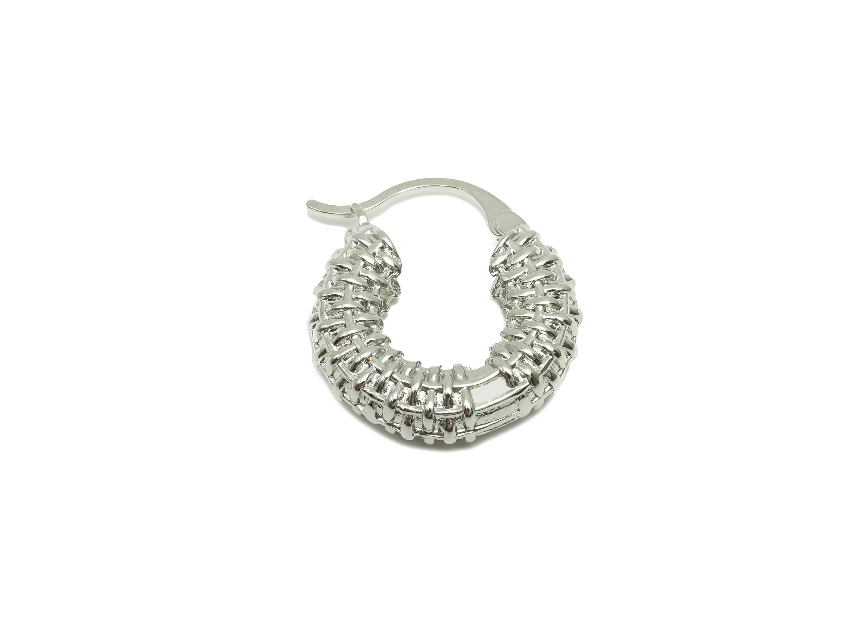 Textured Hinged Earring - For Women's Huggie Earring - Brass Daily Wear Hoop Ear - 18K Real White Gold Plated- 24.20x21.92x10.43mm - RGP8232 - DOMEDBAZAAR