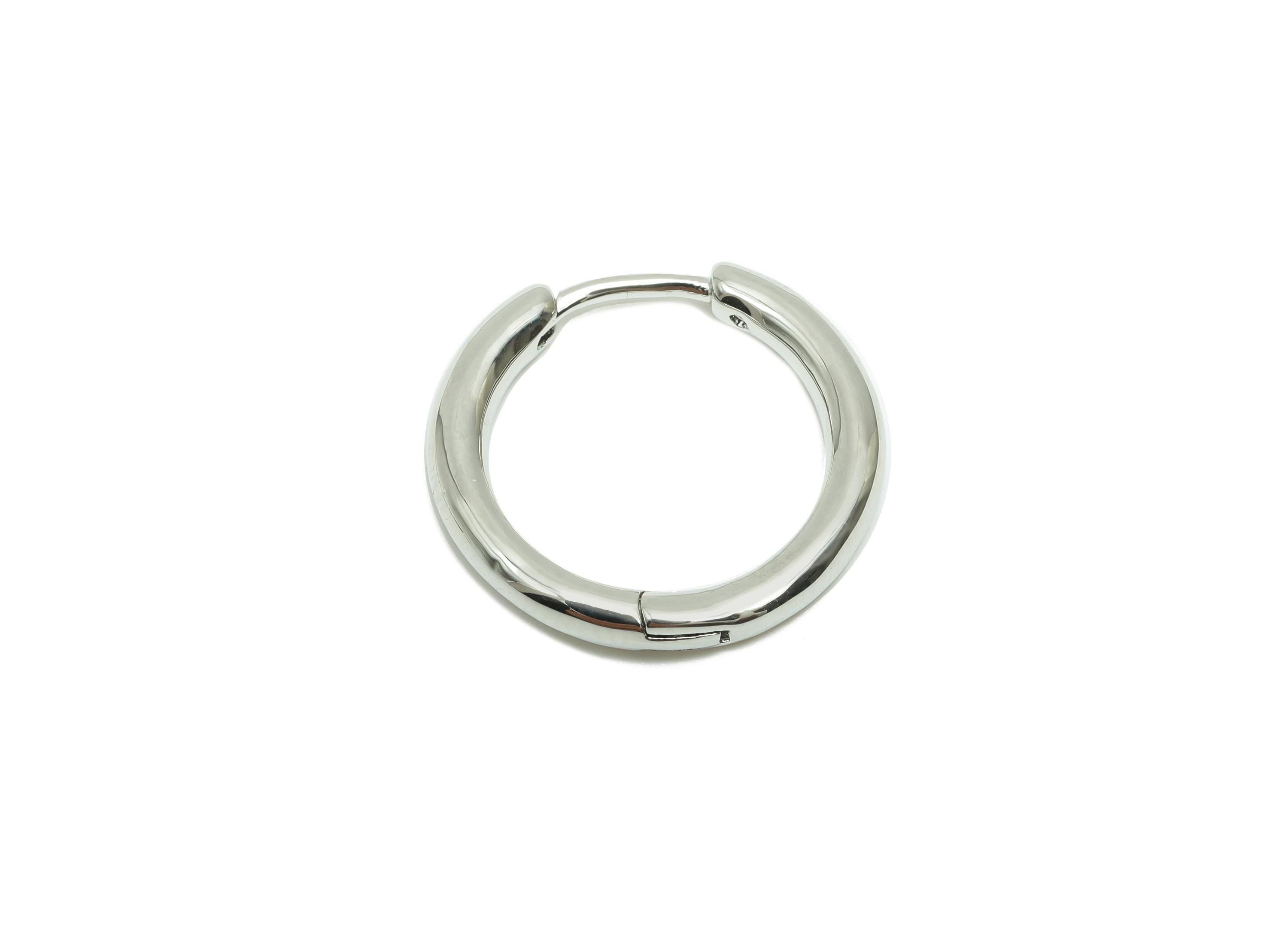 Round Minimalist Earring - For Women's Huggie U Earring - Brass Daily Wear Hoop Ear - 18K Real White Gold Plated- 18.62x19.20x1.08mm-RGP8235 - DOMEDBAZAAR