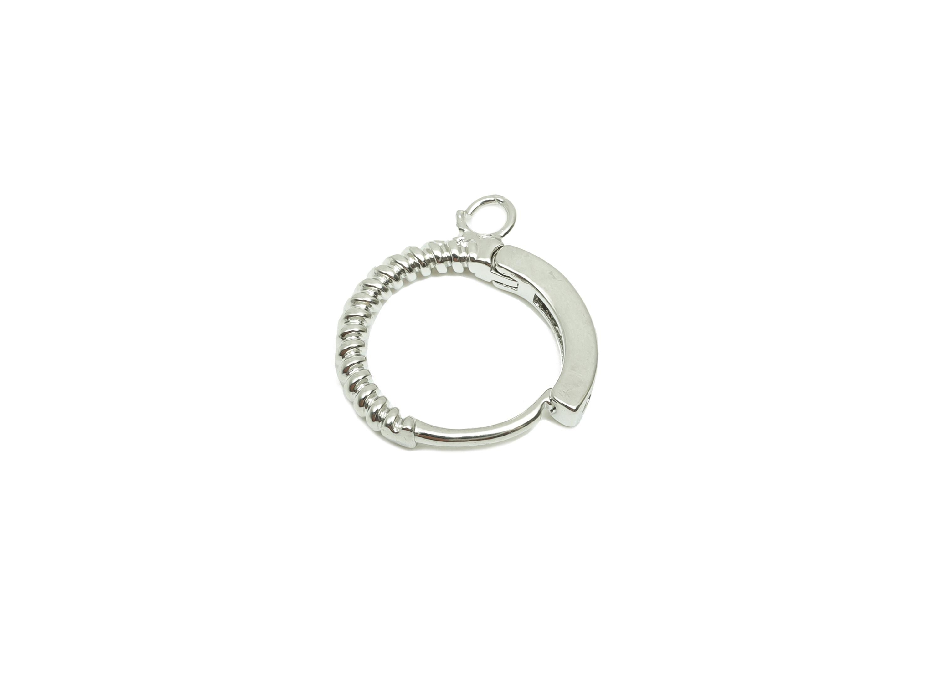 Textured Round Huggie Ear - For Women's Hoop Earring - Brass Daily Wear Earring - 18K Real White Gold Plated - 12.49x13.38x1.81mm - RGP8239 - DOMEDBAZAAR