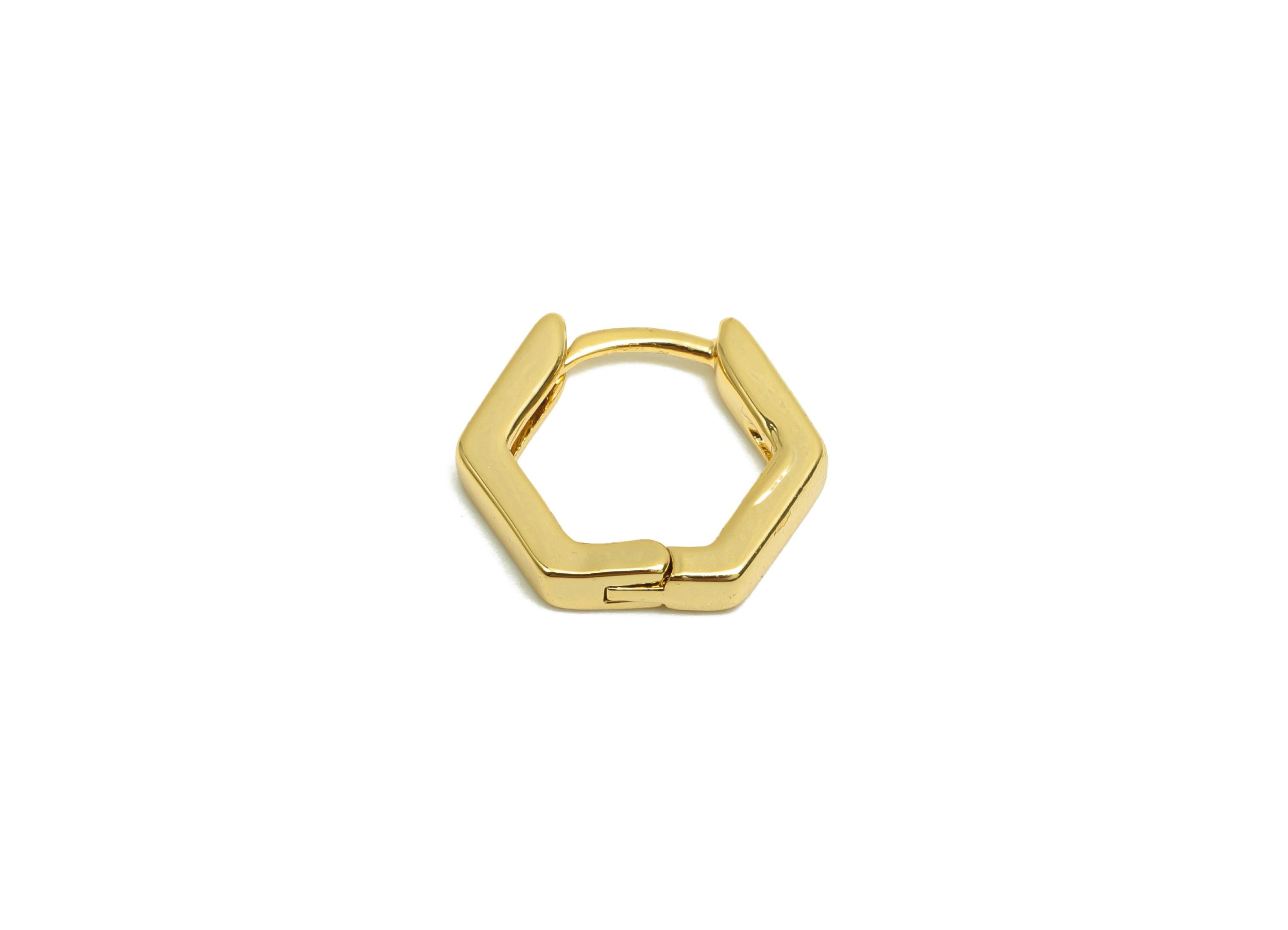 Brass Hexagon Hoop Earring - Minimalist Gift For Her - Brass Gold Jewelry Huggie  Earring - 18K Real Gold Plating - 9.96x10.37x2mm - RGP8290 - DOMEDBAZAAR