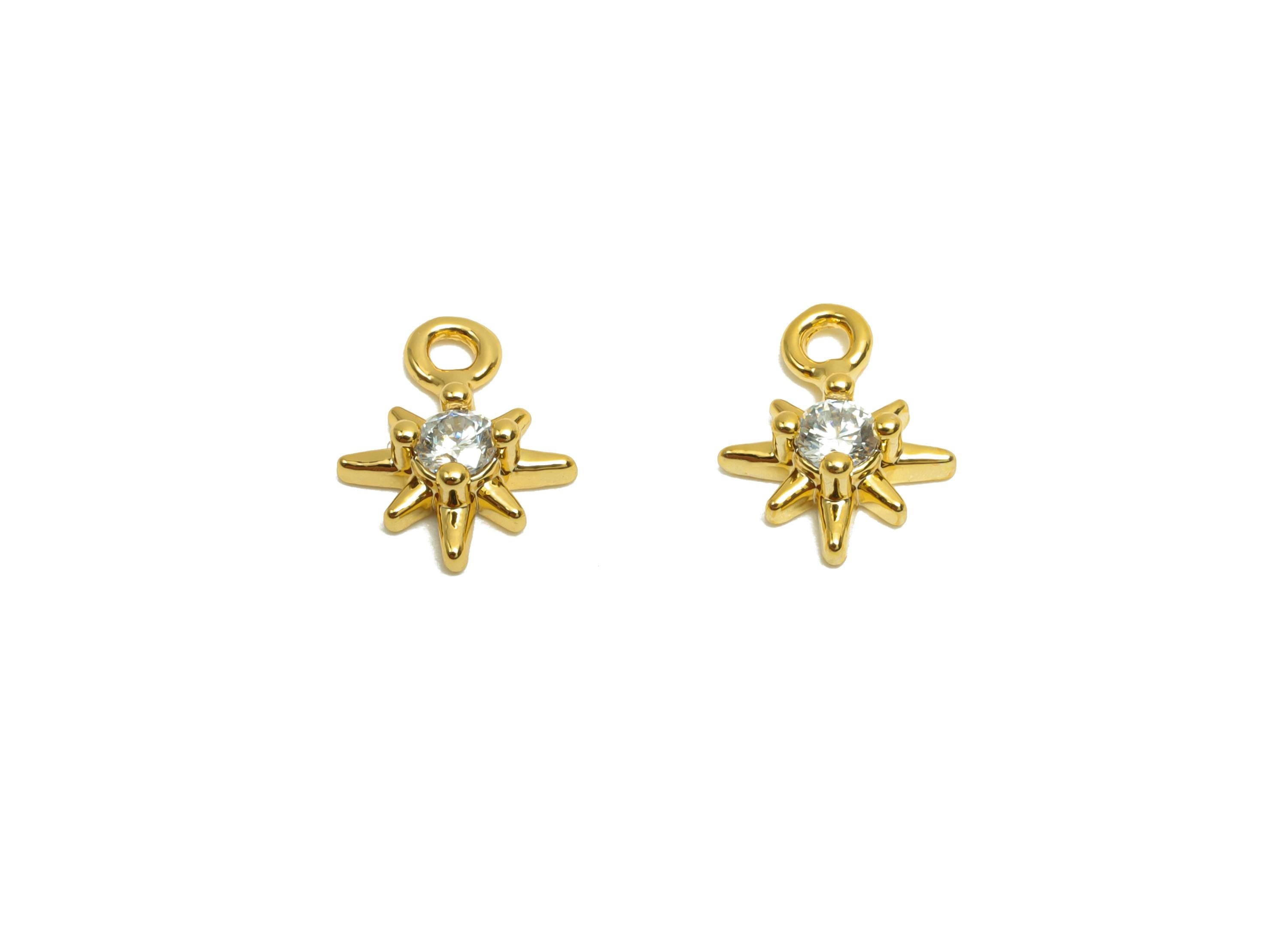 Brass CZ Earring Charm - Gift For Her - Brass Star Cubic Zircon Earring Charm - Gold Jewelry - 18K Real Gold Plating - 7.03x5x2mm- RGP8298 - DOMEDBAZAAR