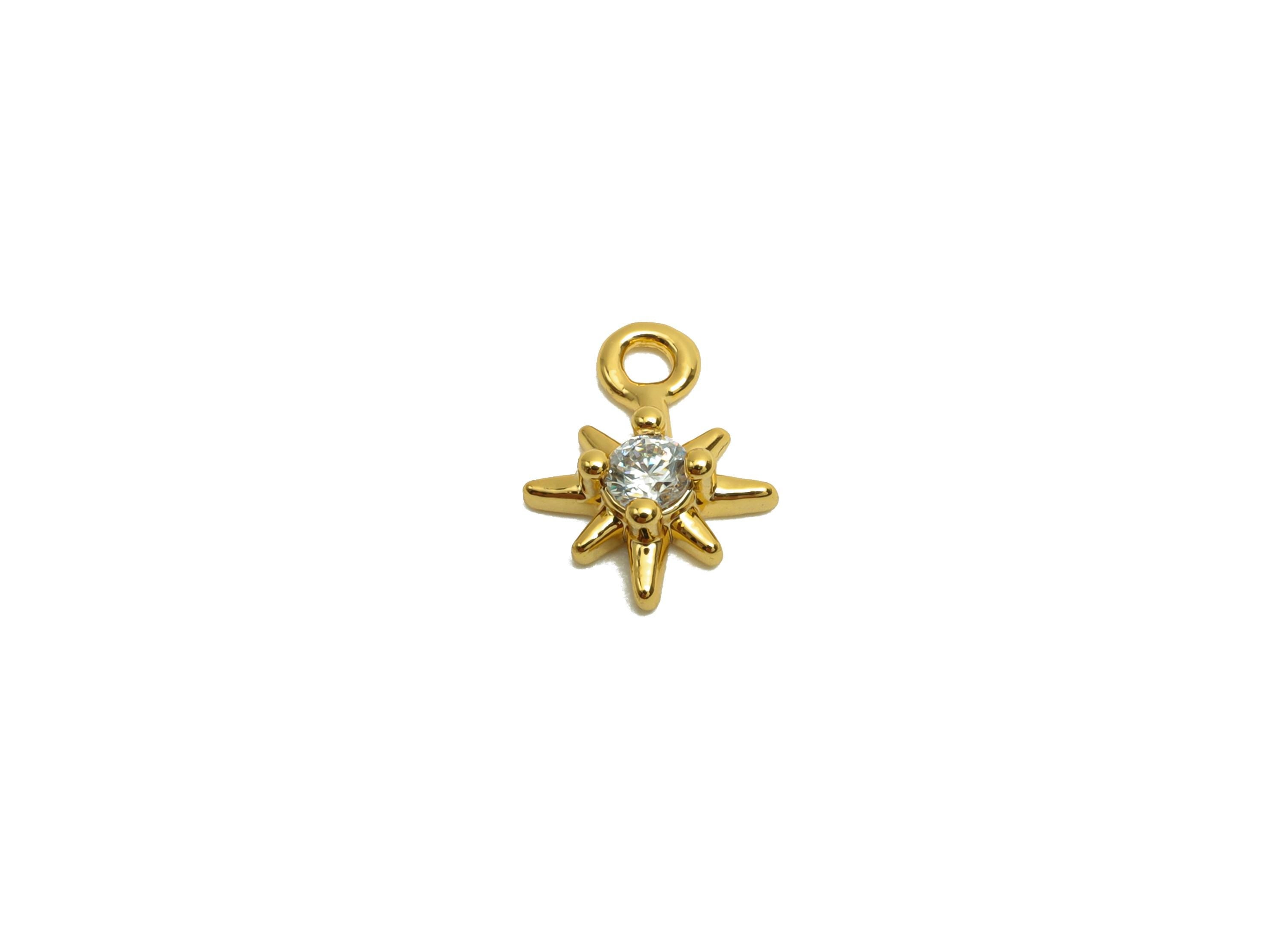 Brass CZ Earring Charm - Gift For Her - Brass Star Cubic Zircon Earring Charm - Gold Jewelry - 18K Real Gold Plating - 7.03x5x2mm- RGP8298 - DOMEDBAZAAR