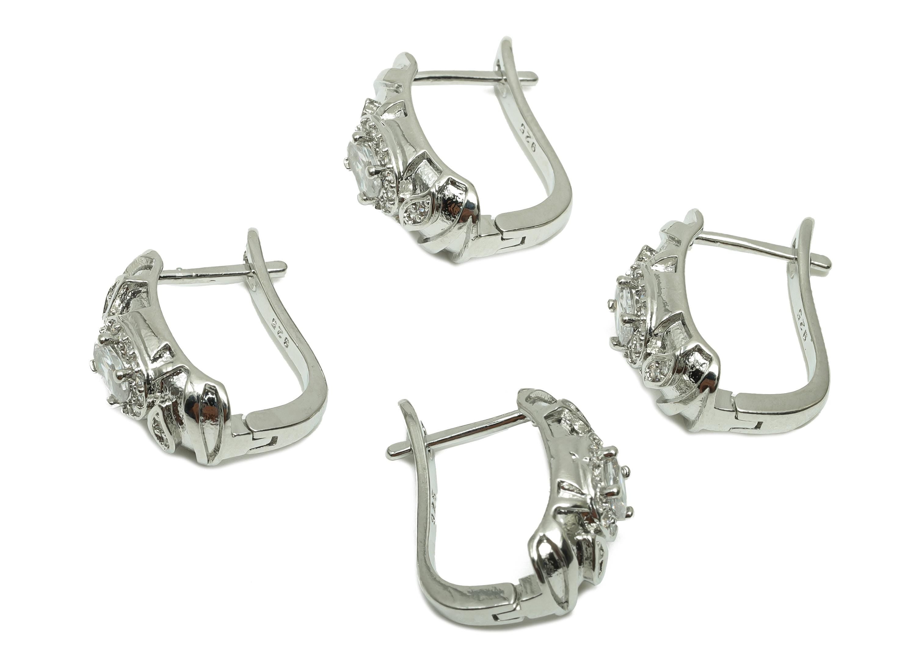 Zircon English Lock Ear - For lady's Huggie U Earring - Brass Daily Wear Hoop Earring -18K Real White Gold Plated-19.48x15.94x4.54mm-RGP8240 - DOMEDBAZAAR