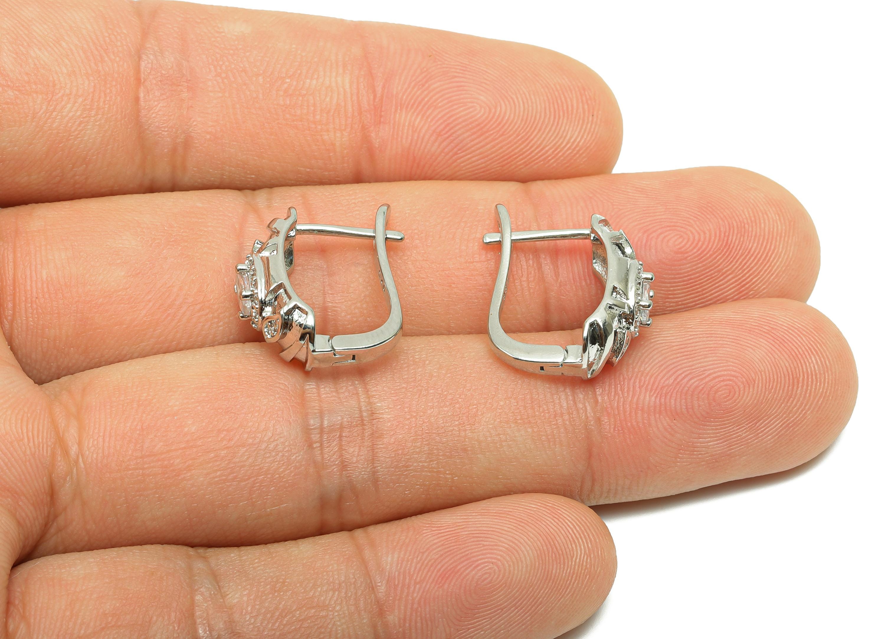 Zircon English Lock Ear - For lady's Huggie U Earring - Brass Daily Wear Hoop Earring -18K Real White Gold Plated-19.48x15.94x4.54mm-RGP8240 - DOMEDBAZAAR