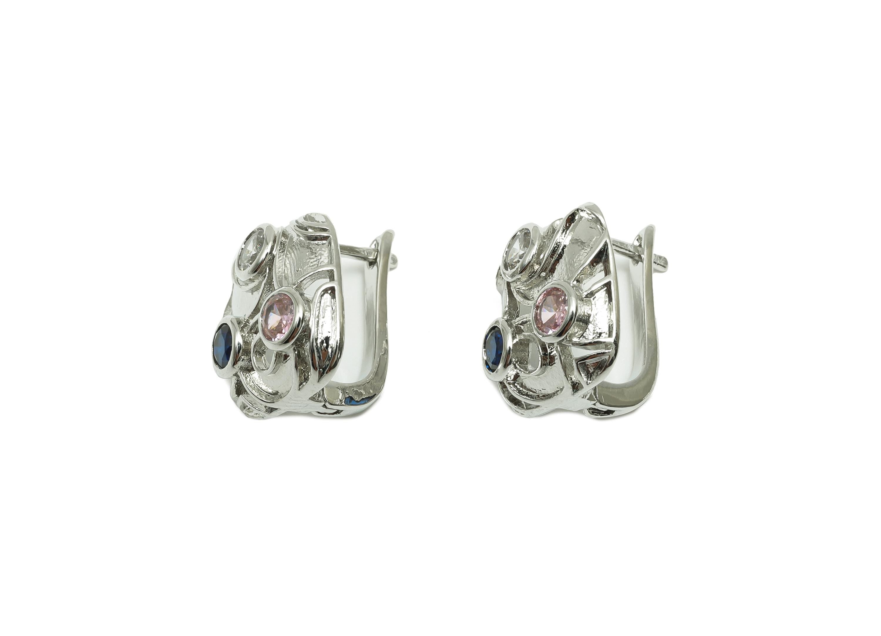 Square English Lock Ear - For Women's Huggie Earring - Brass Zircon Hoop Earring - 18K Real White Gold Plated - 15.90x13.72x3.73mm - RGP8241 - DOMEDBAZAAR