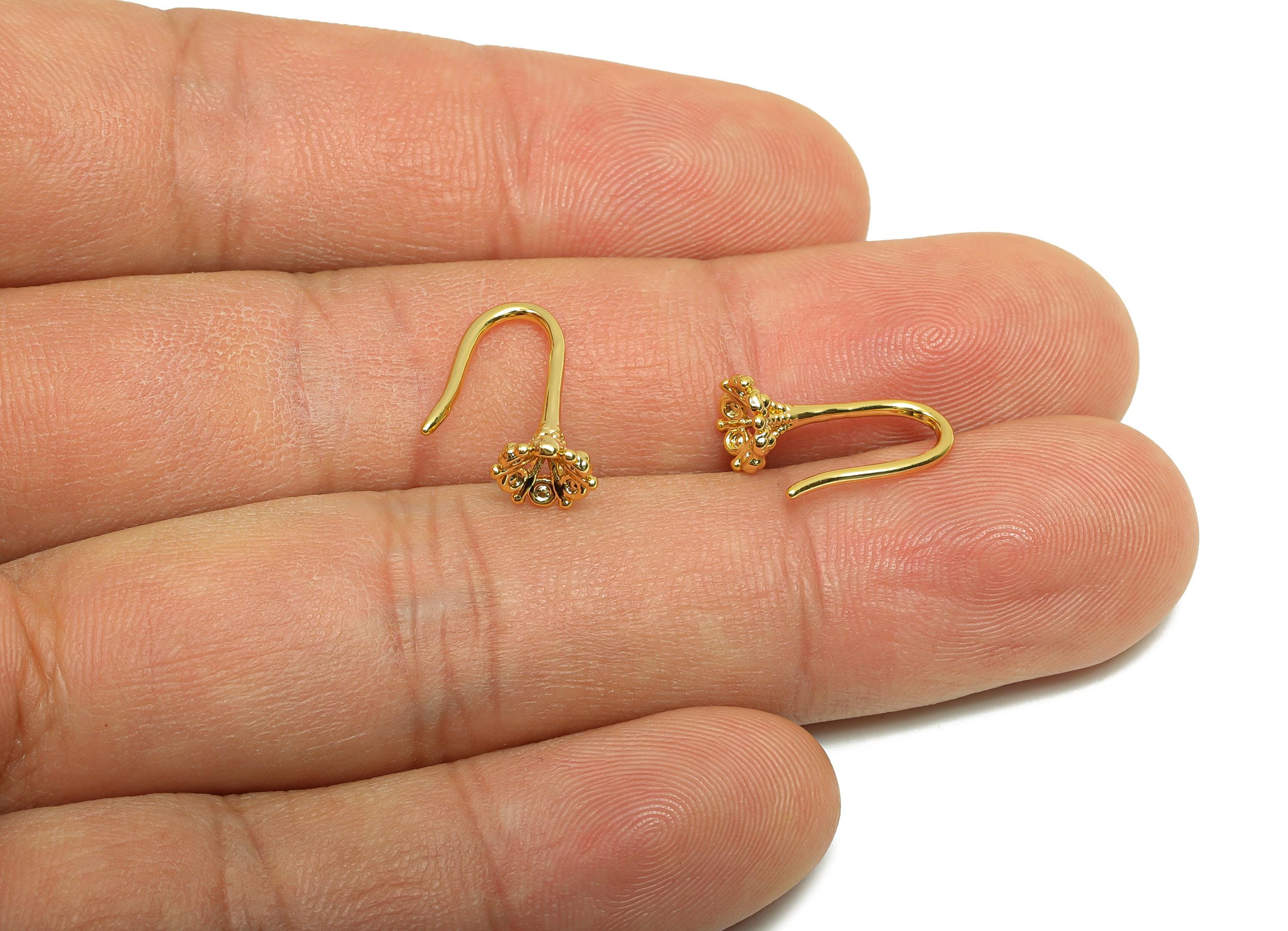 Brass Flower Earring Wire - For Lady's Mini Earring Hook - Textured Flower Earring Hoop Wire - 18K Real Gold Plating - 13.34x6x1mm- RGP8312 - DOMEDBAZAAR
