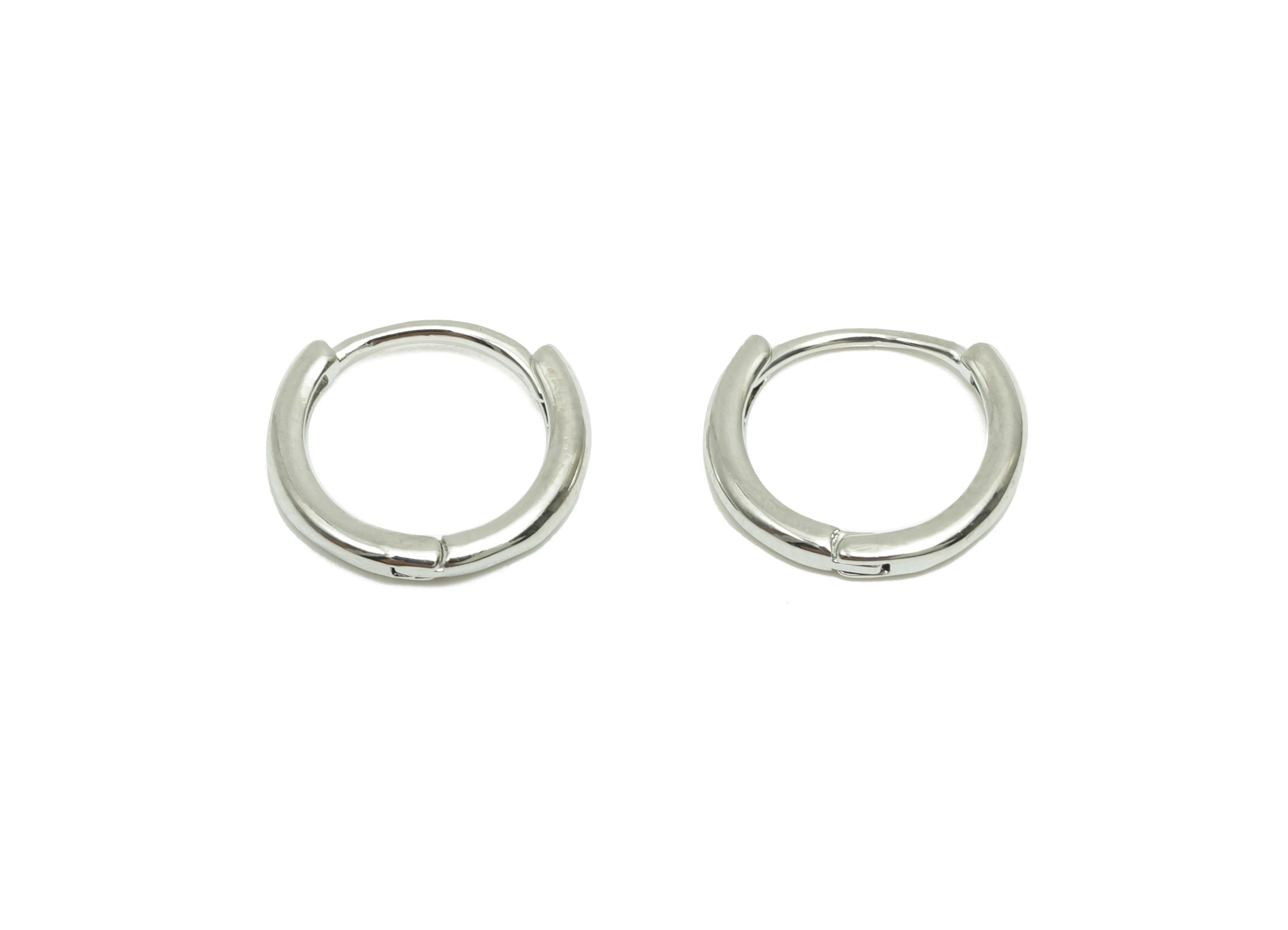 Round Minimalist Earring - For Girl's Mini Huggie Earring - Brass Daily Wear Hoop Ear - 18K Real White Gold Plated- 10.9x11.89x1.6mm-RGP8242 - DOMEDBAZAAR