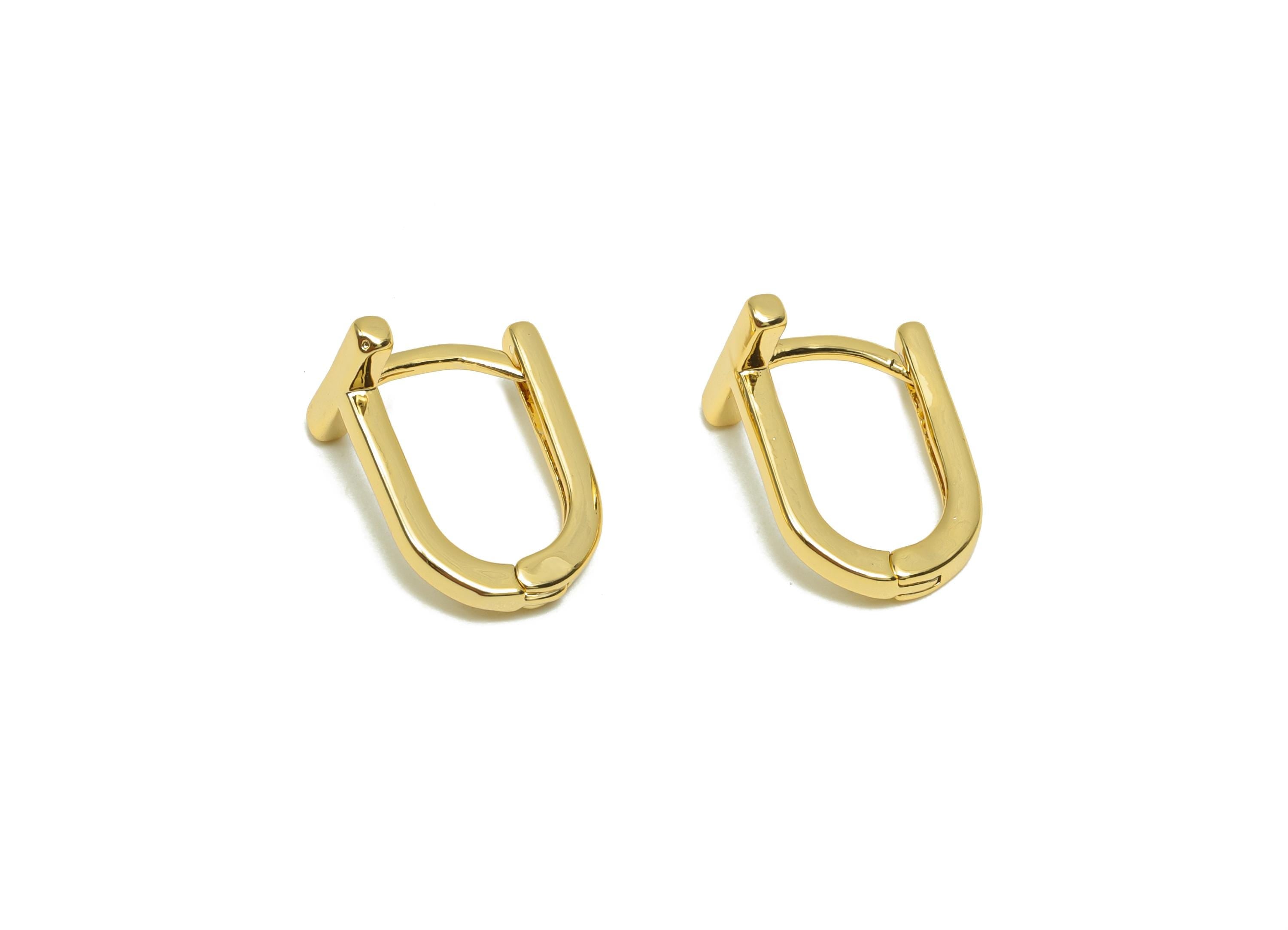 Brass Hoop Earring - Brass Bar English Lock Earring - Brass Geometry  Hoop Earring -18K Real Gold Plating - 13.1x9x1.55mm - RGP8295 - DOMEDBAZAAR