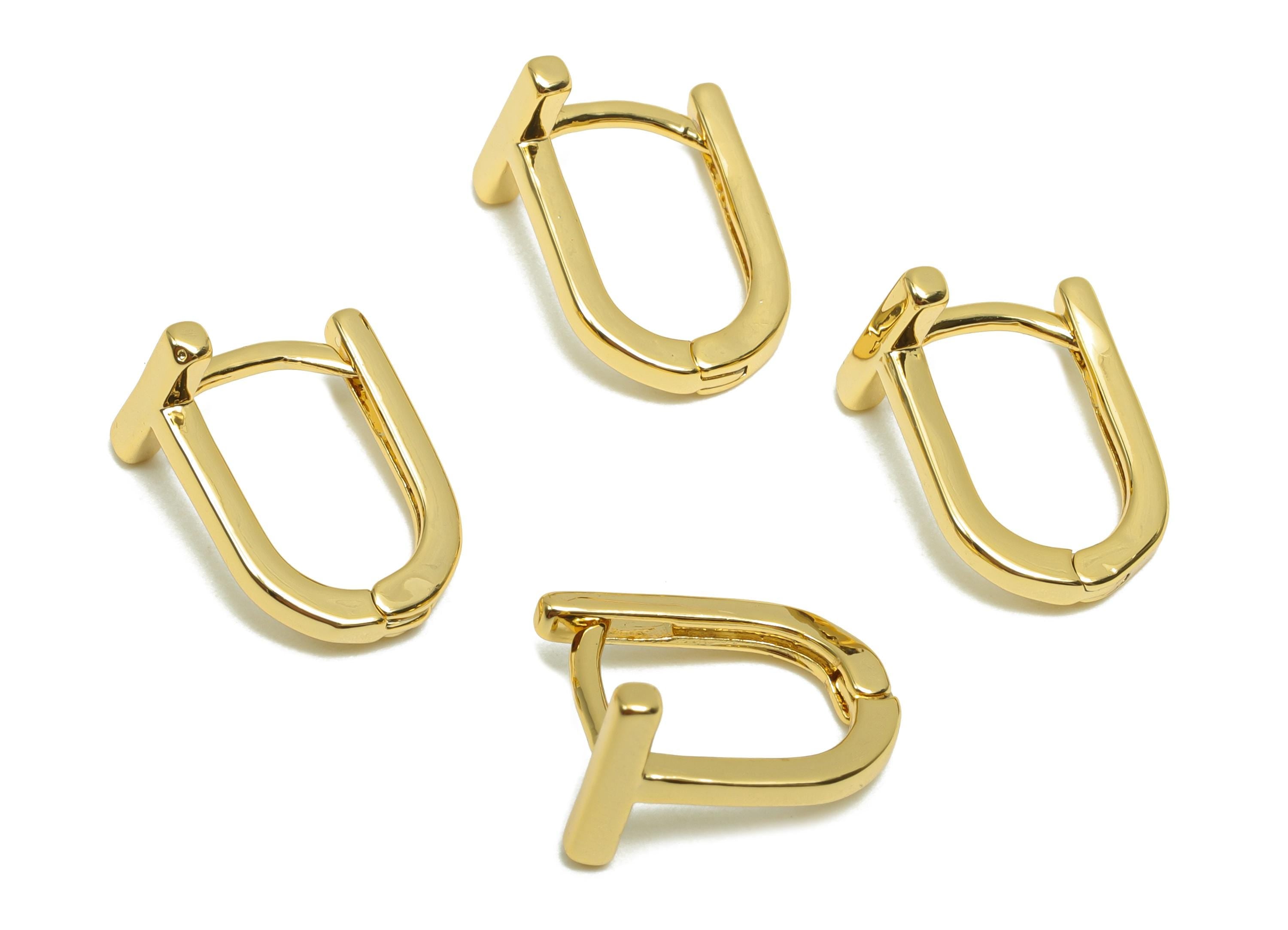 Brass Hoop Earring - Brass Bar English Lock Earring - Brass Geometry  Hoop Earring -18K Real Gold Plating - 13.1x9x1.55mm - RGP8295 - DOMEDBAZAAR